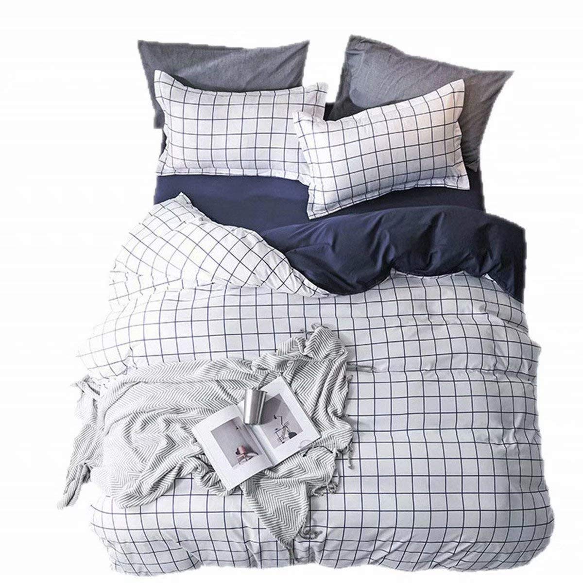 Premium HellodayZ Printed Comforter Set - 4 Piece Bedding Collection with Button Closure (White, Twin Size 59