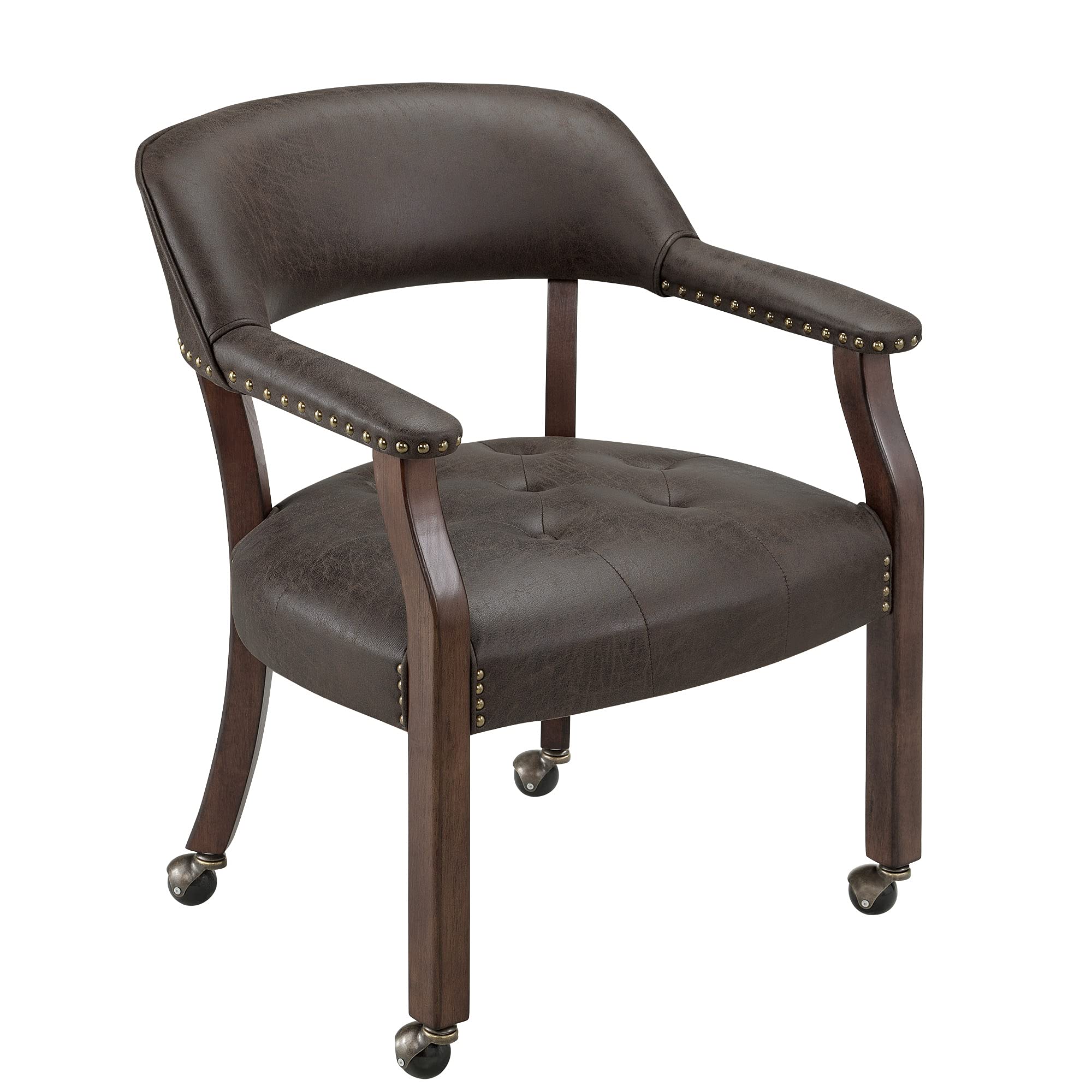 MODERION Solid Wood Executive Office Chair with Wheels & Arms - Classic Swivel Upholstered Desk Chair, 31.5