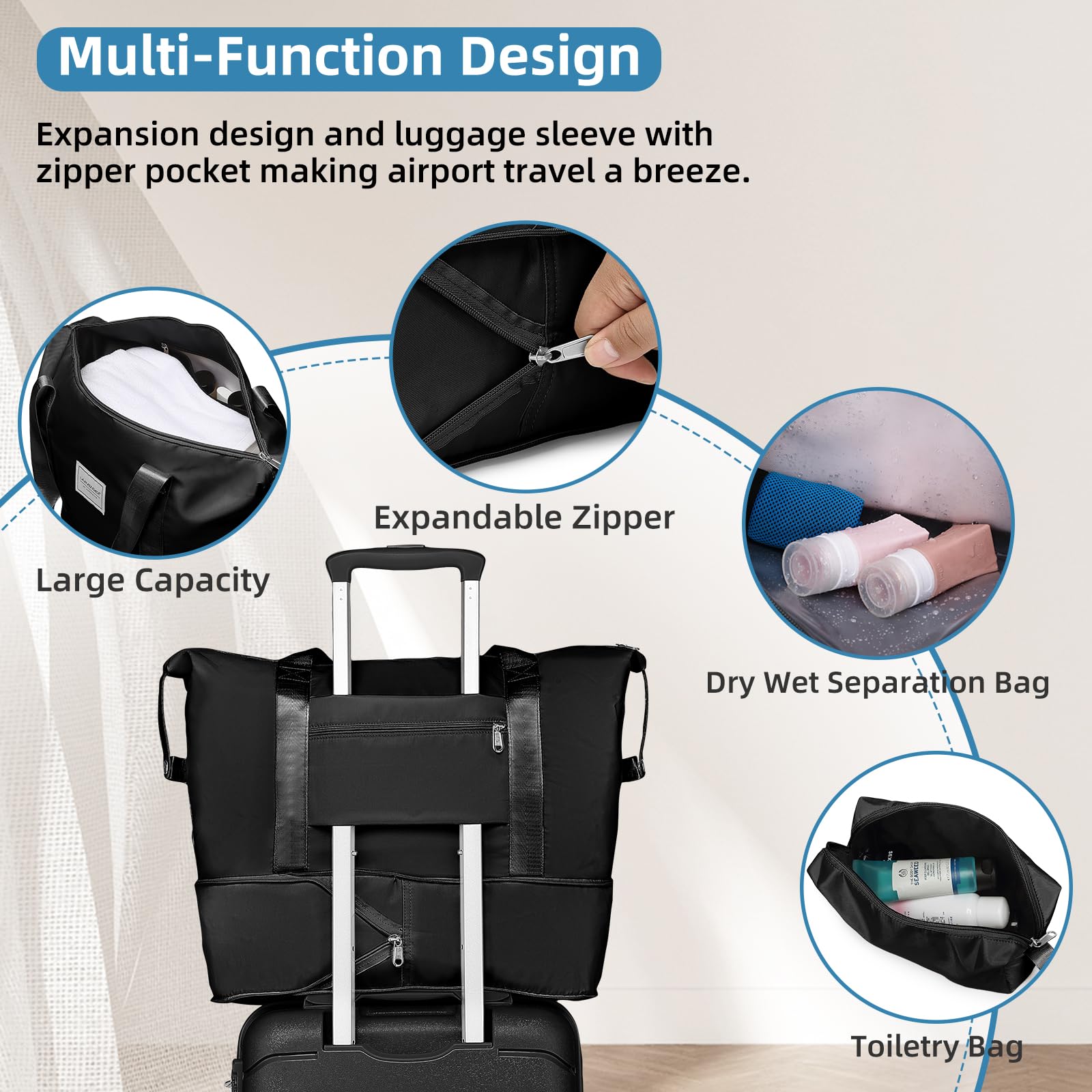 Lavender 3-Piece Hard Shell Carry On Luggage Set for Women - 20 Inch Airline Approved Spinner Suitcase with TSA Lock (22x14x9 Inches) - Perfect for Business Travel, Weekend Getaways & Airplane Cabins (Black, 20Inch/DB/TB)