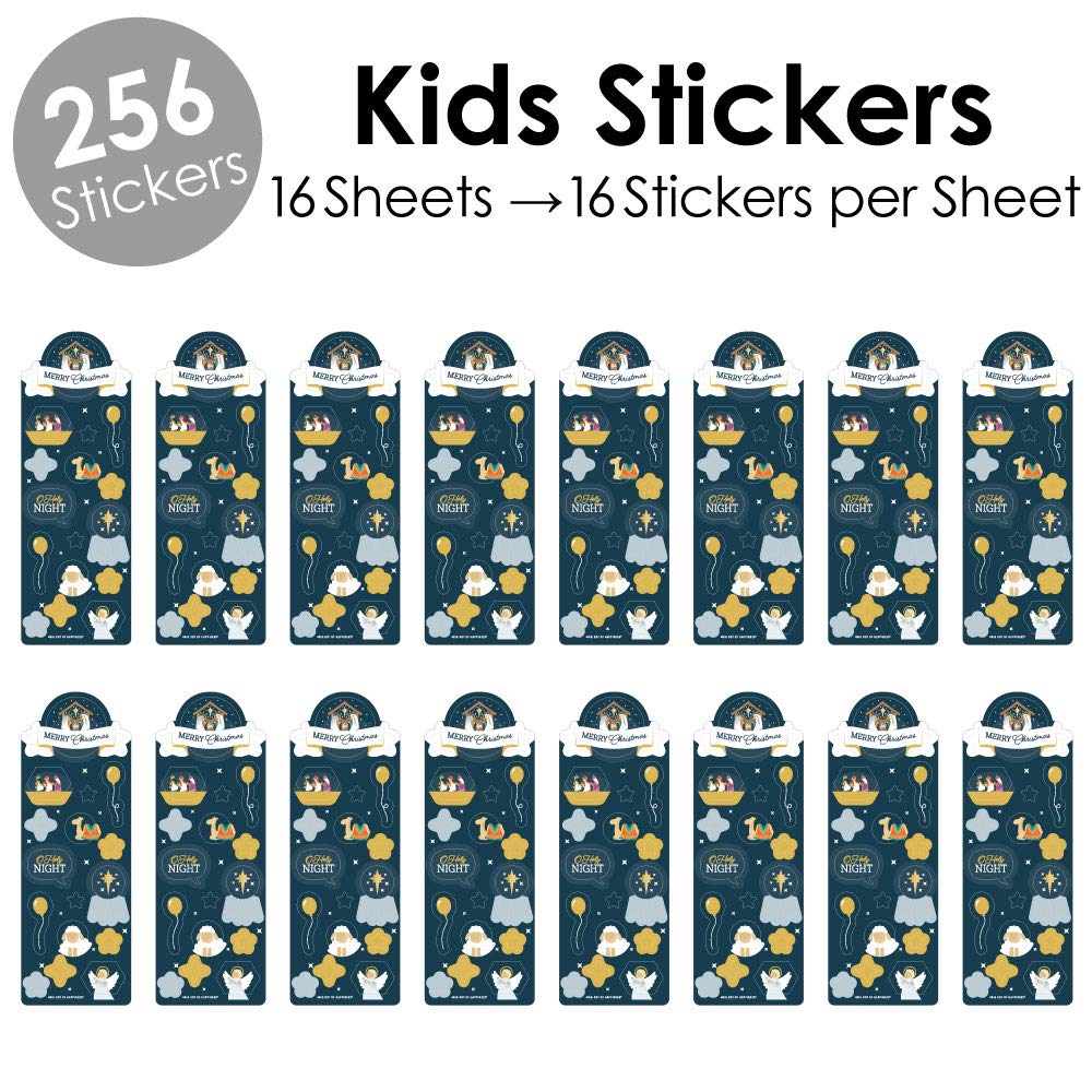 Holy Nativity Manger Scene Christmas Stickers for Kids - 16 Sheets (256 Stickers) - Religious Christmas Party Favors, Sunday School Activities & Holiday Crafts