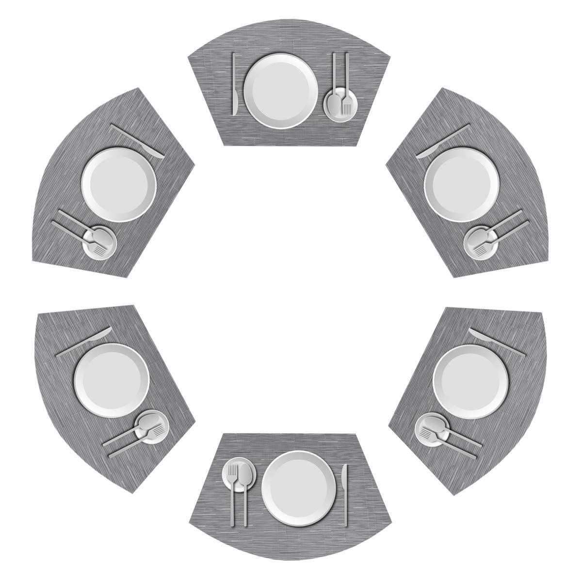 GoTCele Round Table Placemats Set of 6 - Non-Slip Vinyl Placemats for Indoor & Outdoor Use, Washable & Durable (Grey) - Perfect for Dining Tables, Picnics, and Outdoor Entertaining