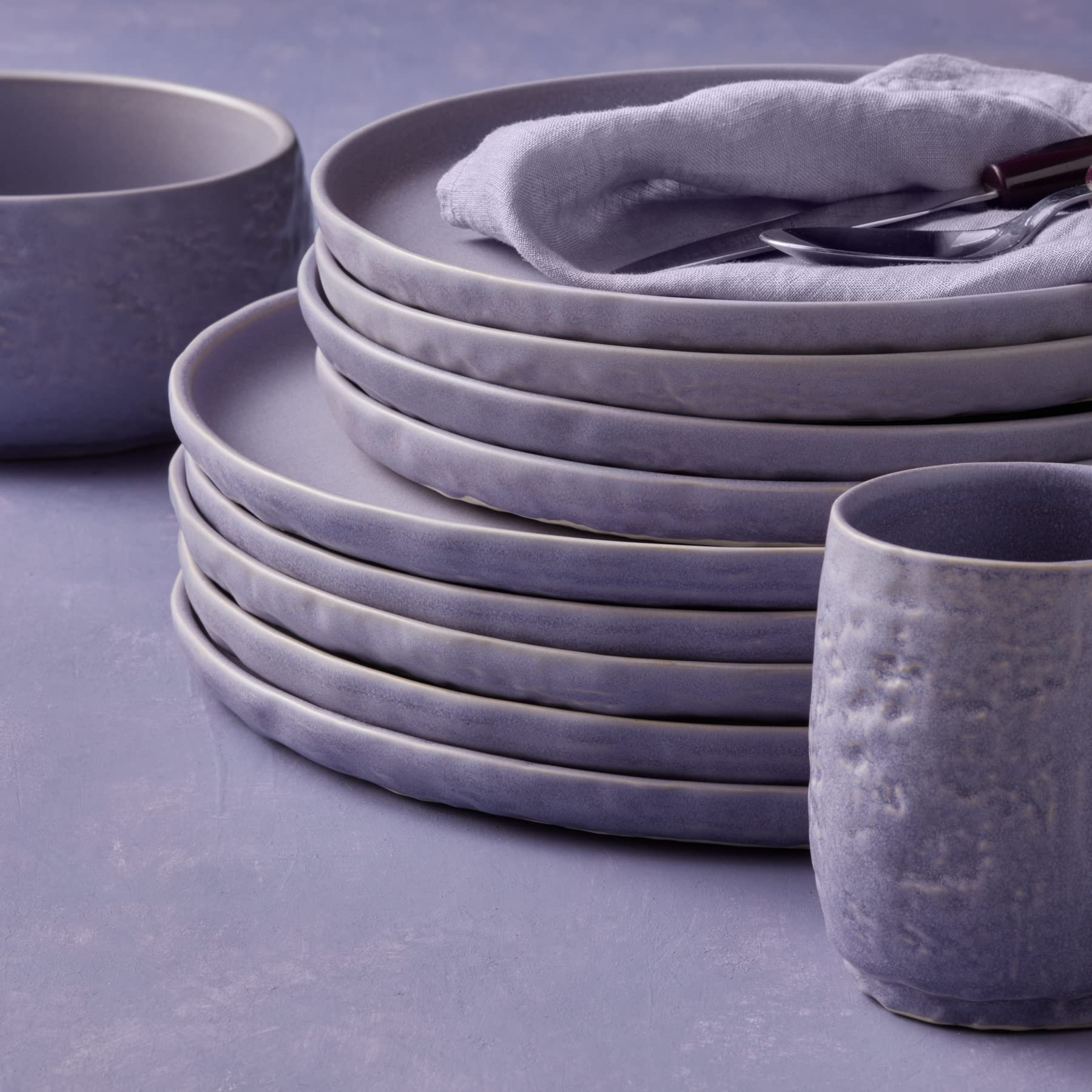 Mercer Project SHOSAI 16-Piece Stoneware Dinnerware Set - Modern Lavender Plates & Bowls for 4 - Durable Ceramic Dishware for Everyday Dining, Entertaining & Restaurant Use