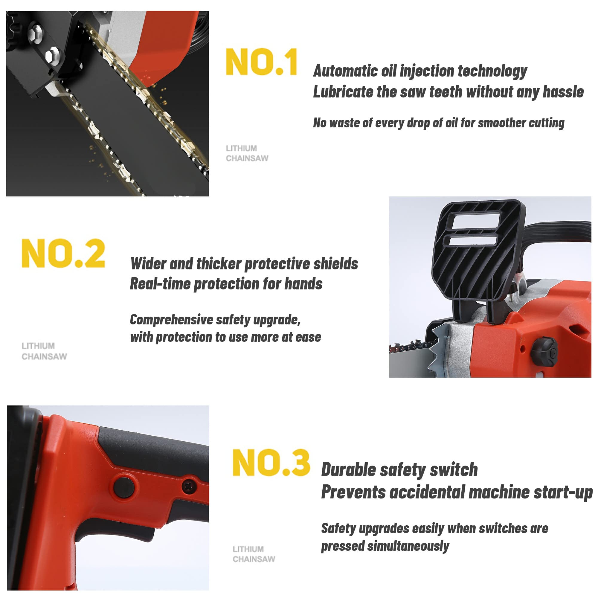 16 Inch Cordless Electric Chainsaw with 2x 6000mAh Batteries - Powerful Battery Chainsaw for Wood Cutting, Tree Branch Trimming, Firewood Preparation & Yard Maintenance (Orange Chainsaw Tool for Home Gardening & Landscaping)