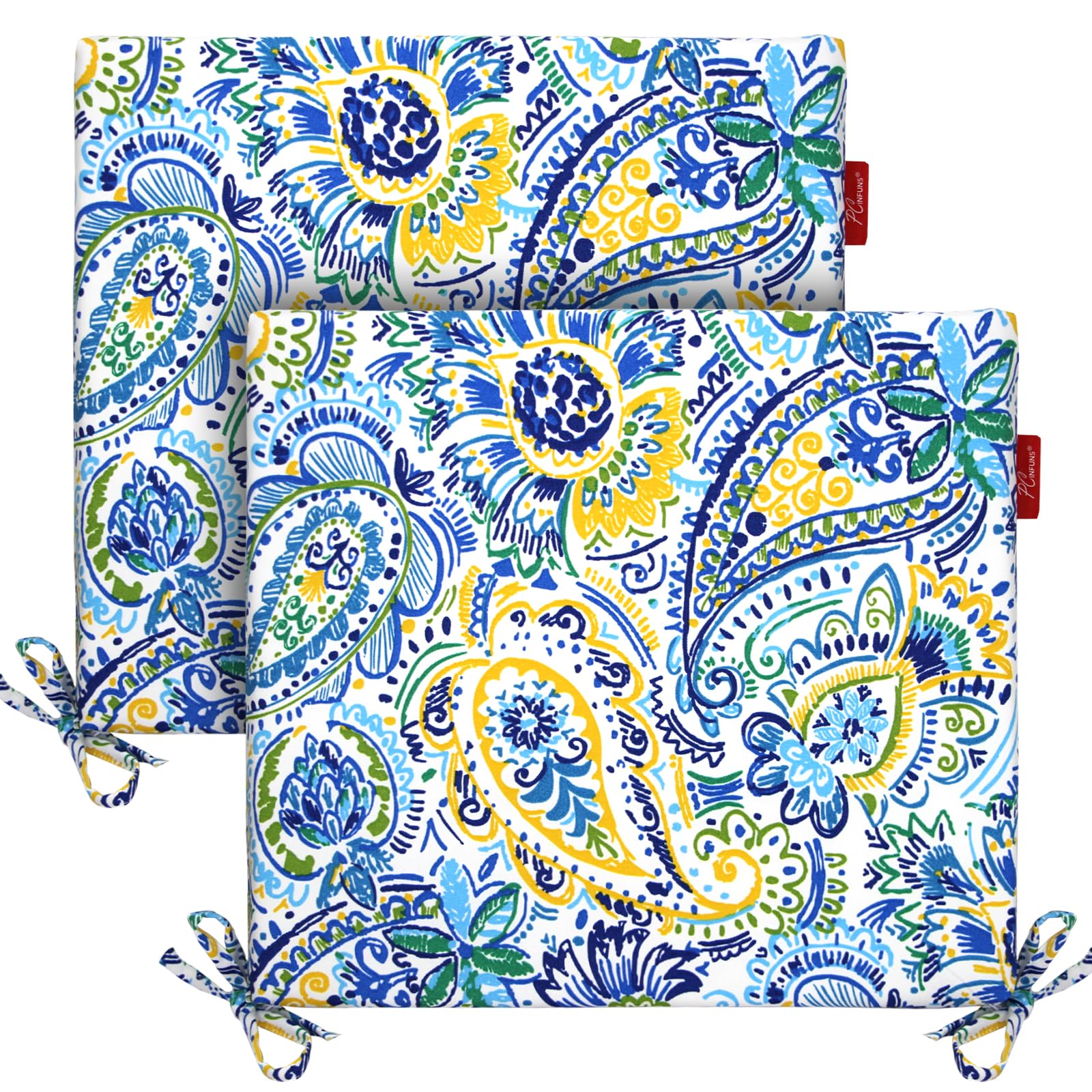 Water-Resistant 18.5 x 16 Inch Outdoor Patio Cushions - Square Chair Pads for Garden Furniture - Blue Paisley Design - Perfect for Backyard, Deck, and Poolside Relaxation