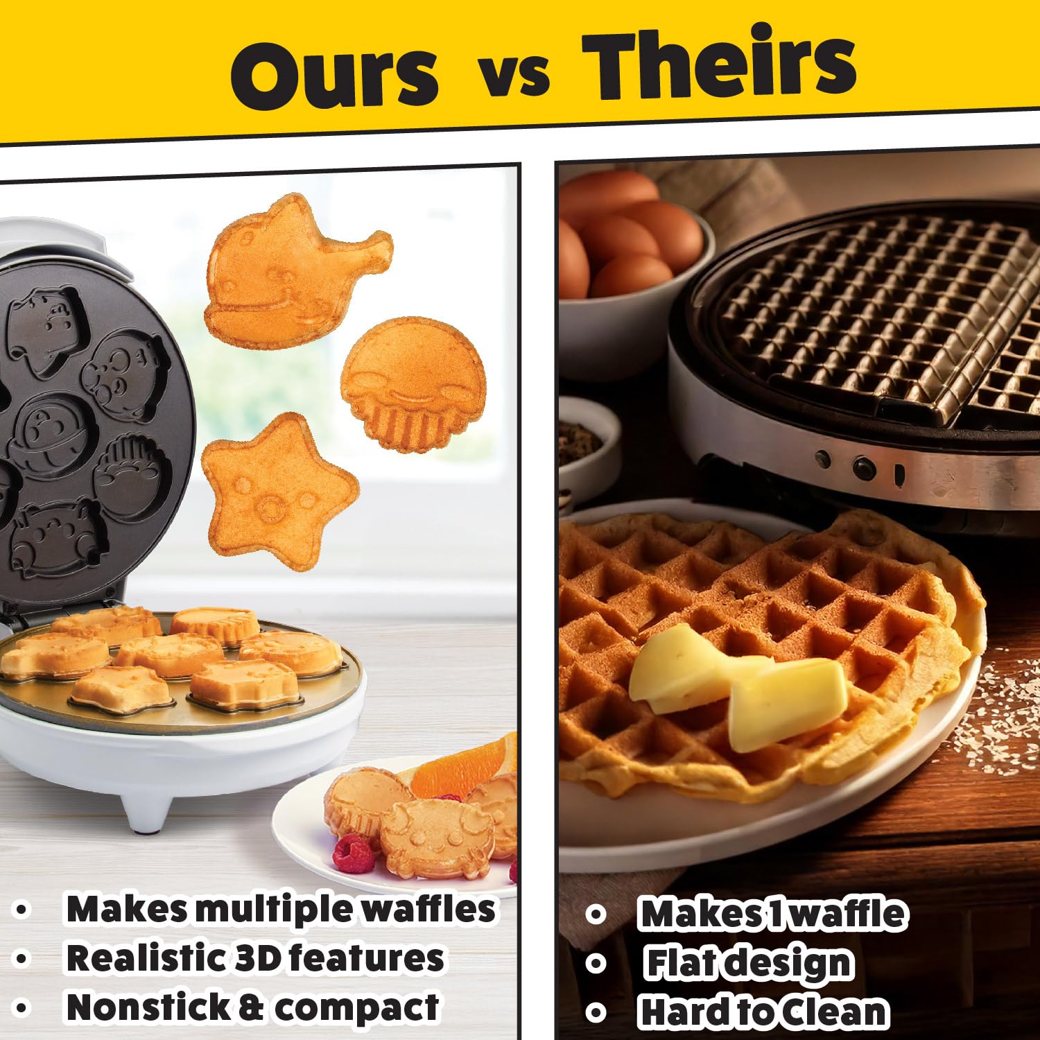 **Sea Creature Mini Waffle Maker - Electric Non-Stick Waffle Iron for Fun & Easy Breakfast - Create 7 Ocean Animal Shapes (Whale, Octopus, Crab) - Perfect for Kids, Adults & Family Breakfast, Birthday Gifts, Party Snacks**