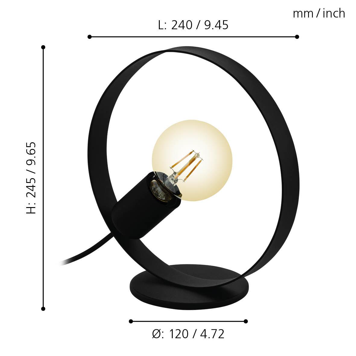 Eglo Frijolas Black Metal Ring Table Lamp - Modern LED Desk Light for Home Office, Living Room, Bedroom & Study Decor