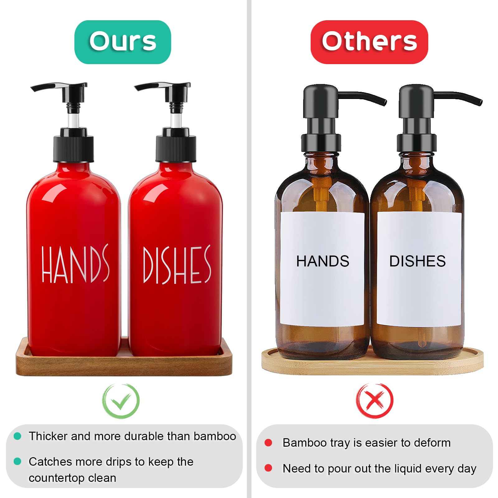 ALELION 16 OZ Glass Soap Dispenser with Pump & Acacia Wood Tray - Elegant Hand Soap Dispenser Set for Kitchen and Bathroom - Perfect for Dish Soap, Liquid Hand Soap, and Decorative Home Accessories
