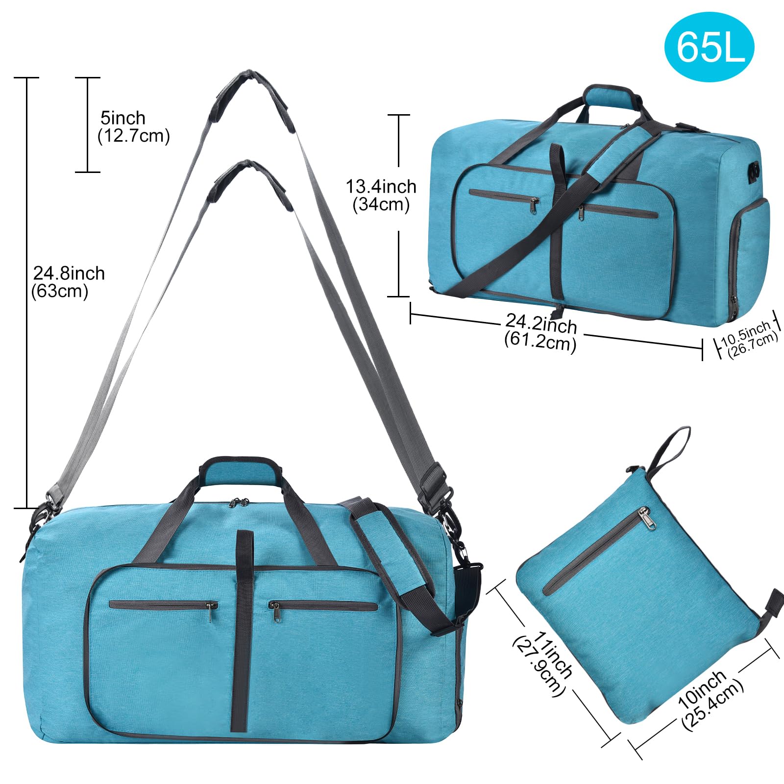Felipe Varela Duffle Bag with Shoes Compartment & Adjustable Strap - Foldable Waterproof Travel Duffel for Men & Women - Perfect for Gym, Sports, Weekend Trips & Air Travel