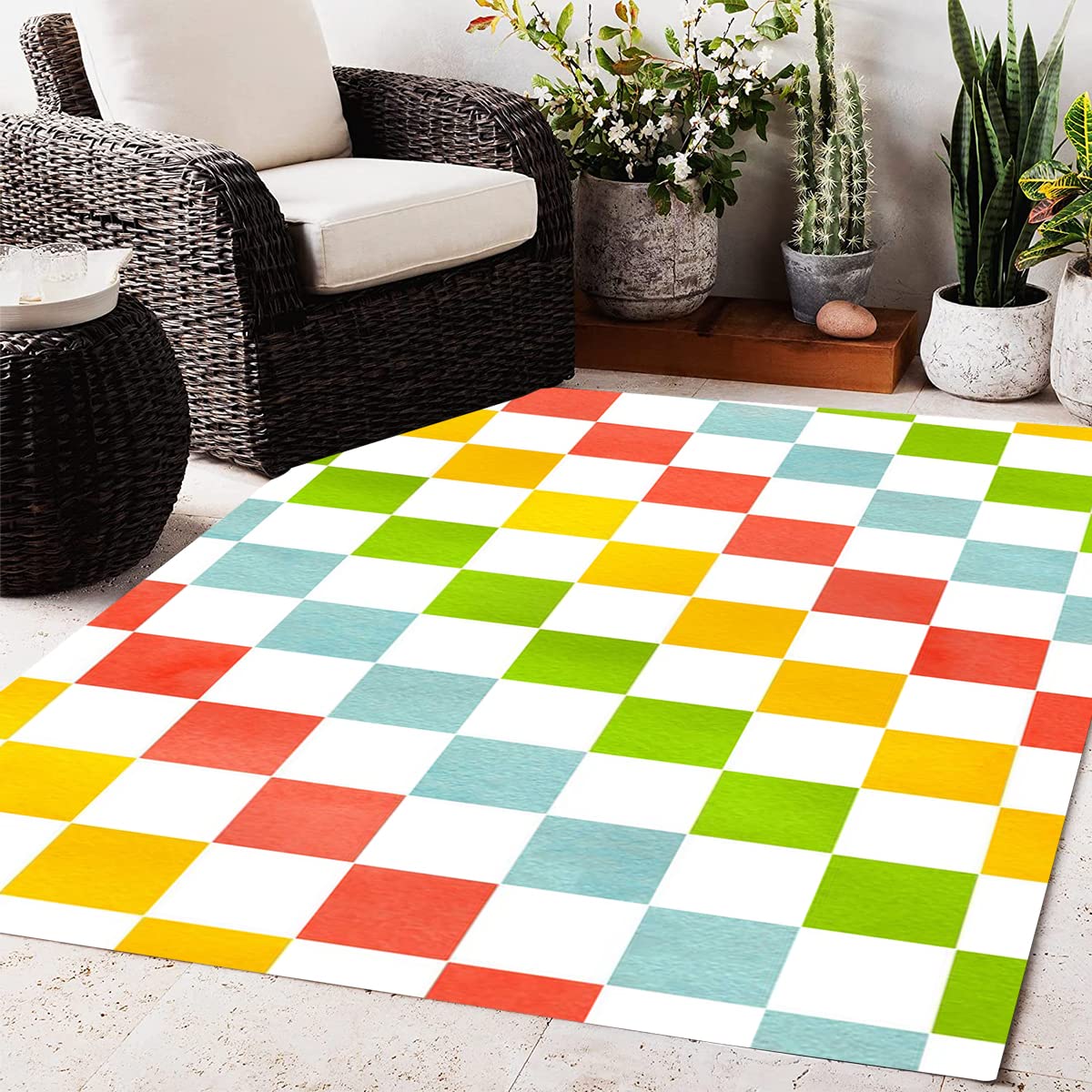 Stylish Checkered Plaid Wool Shaggy Area Rug 6x8 Feet - Soft Thick Modern Carpet for Bedroom, Living Room & Dining Room - Washable Home Office & Farmhouse Floor Rug - Perfect for Indoor Kitchen, Laundry Runner & Cozy Home Decor
