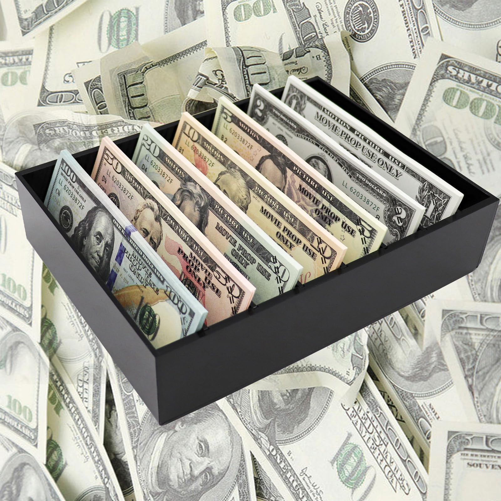 8-Compartment Black Acrylic Money Organizer - Cash Tray & Bill Holder for Retail, Salon, and Small Business | Secure Money Box for Dollar Bills & Coins