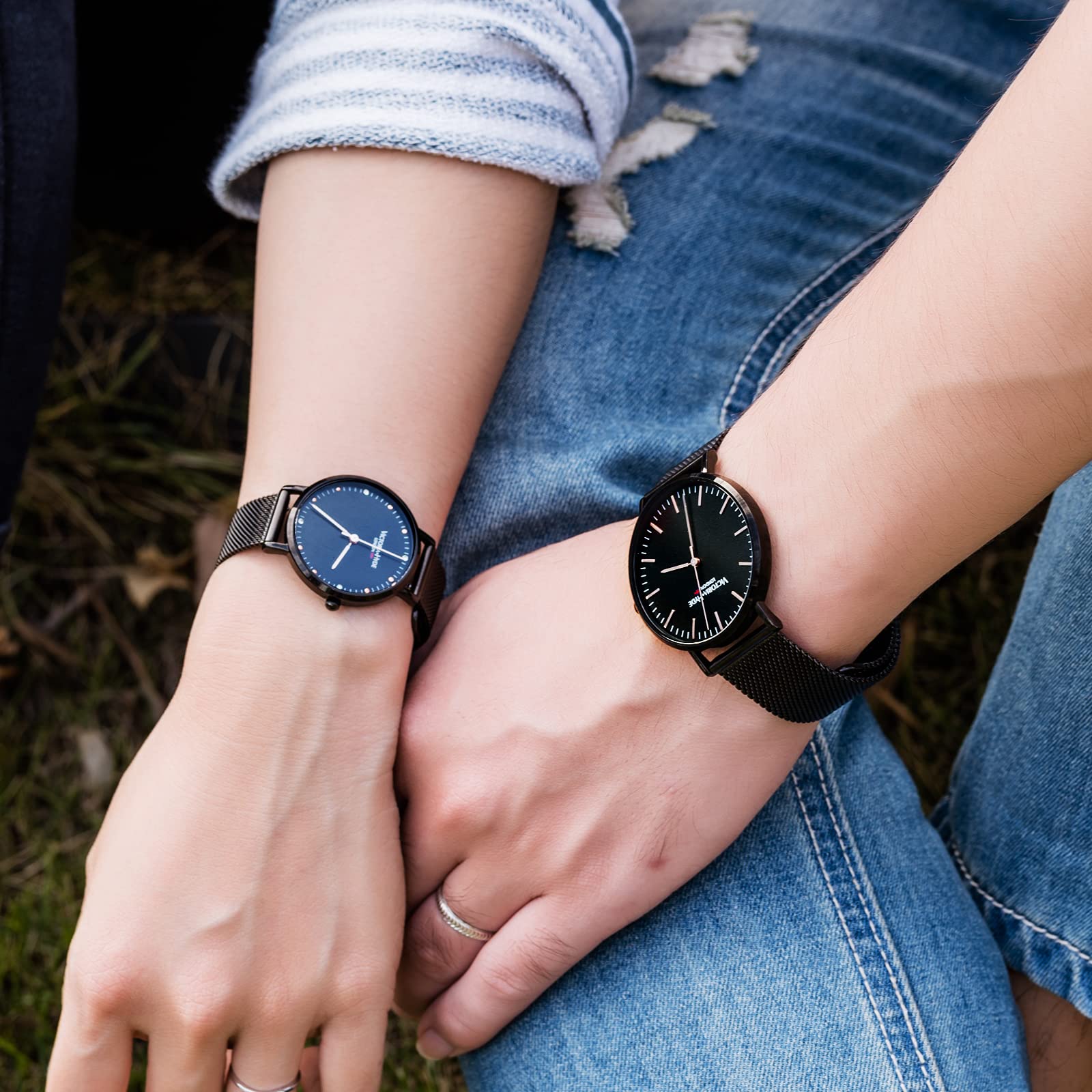 VICTORIA HYDE Luxury Couple Watches Set for Men & Women - Genuine Leather & Stainless Steel Mesh Bands, Waterproof Quartz Wristwatches - Perfect Anniversary Gifts for Couples, Valentine's Day & Romantic Occasions