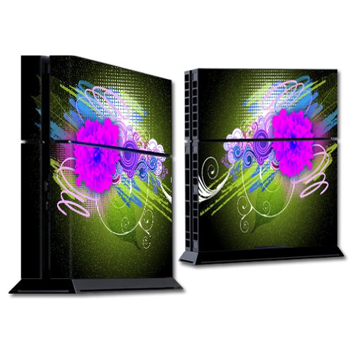 MightySkins Custom Vinyl Skin Wrap Sticker for Sony PlayStation 4 (PS4) Console - Flower Neon Design | Protective Decal Cover for Gaming Setup & Home Decor