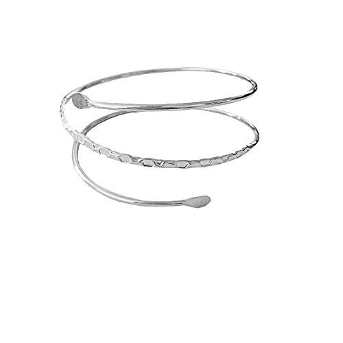 Minimalist Metal Punk Spiral Coil Arm Cuff Bracelet - Adjustable Hammered Wrap Armband Bangle for Women | Gothic Jewelry, Festival Accessory, Boho Armlet for Concerts & Fashion