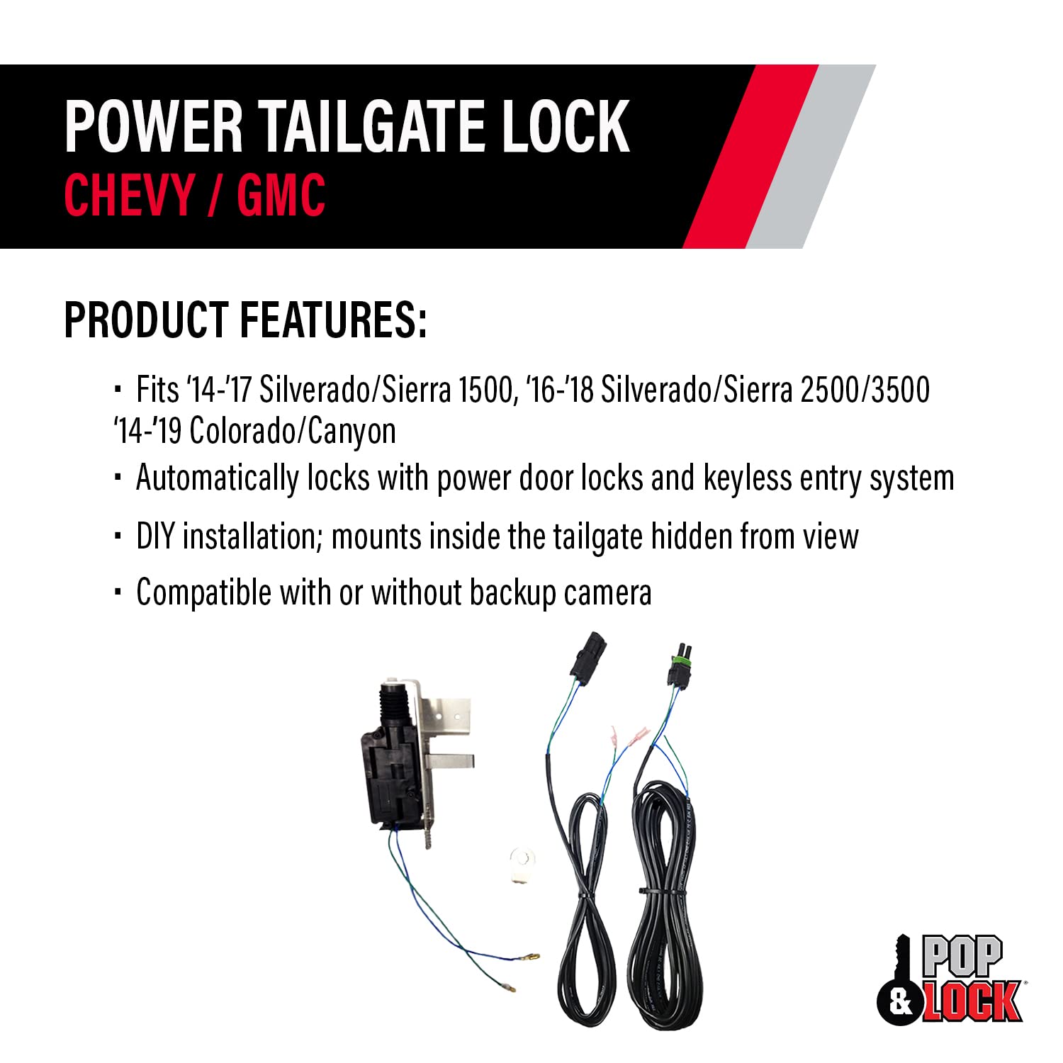 Pop & Lock PL8140 Power Tailgate Lock Kit - Compatible with Chevrolet Silverado 1500 & GMC Sierra 1500/2500 Trucks | Secure Anti-Theft Solution | Perfect for Parking Lots, Job Sites & Outdoor Adventures