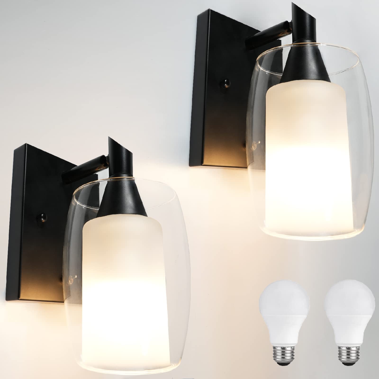 Vanity Lights for Bathroom Mirror, 9W E26 Bulbs, Glass Wall Fixture - Perfect for Bedroom & Living Room