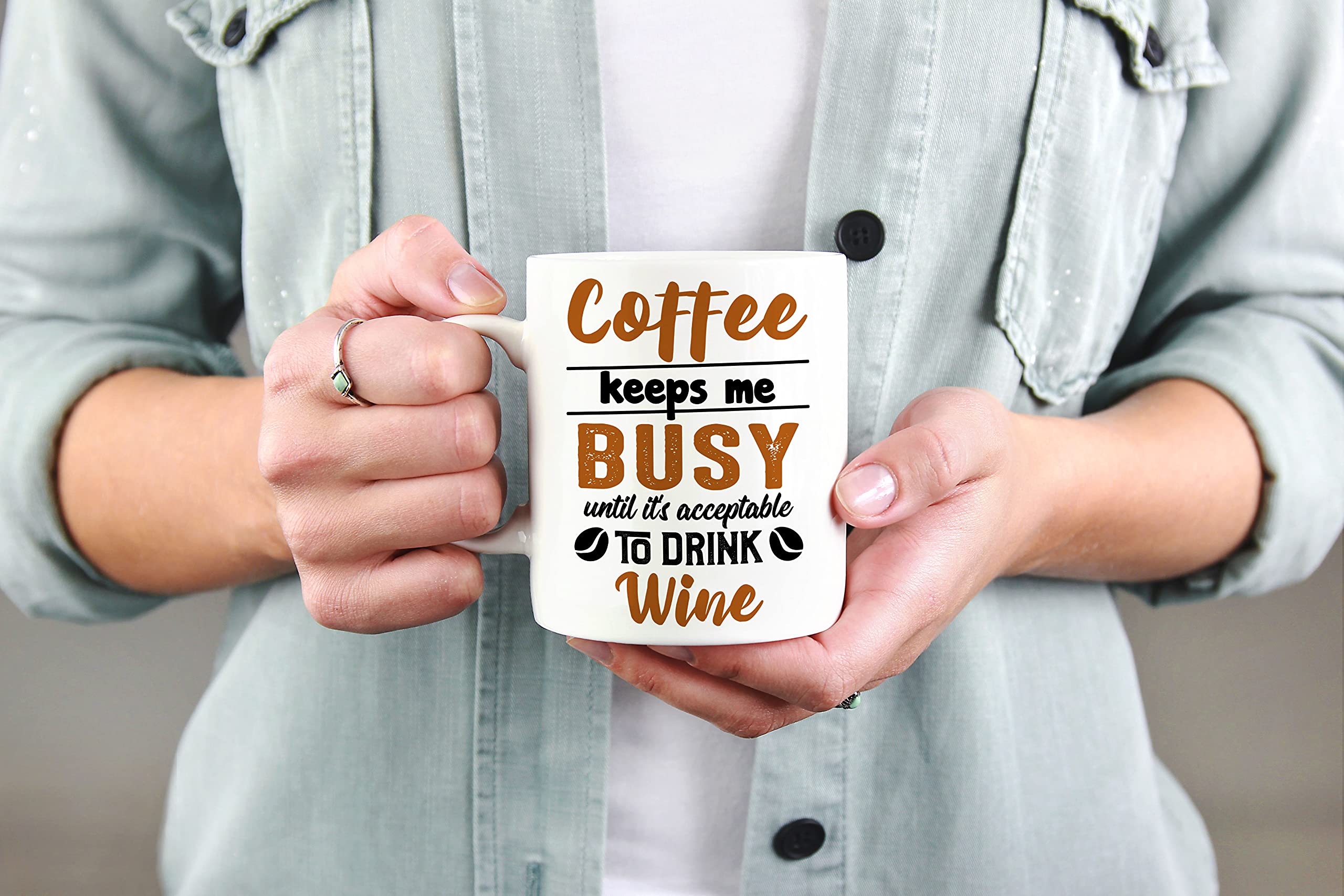 Funny Coffee and Wine Quotes White Ceramic Mug - 11oz Coffee & Tea Cup for Office, Home, and Gifts
