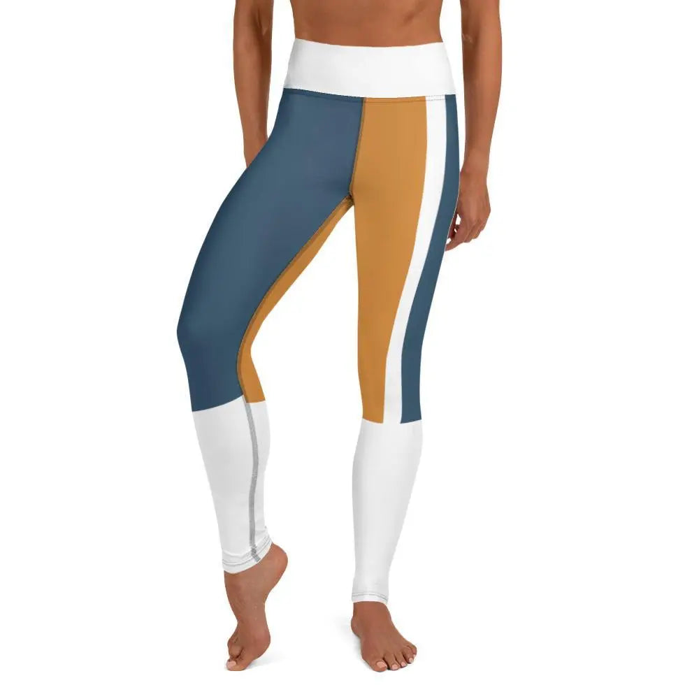 Premium High-Waisted Yoga Leggings for Women - Super Soft & Stretchy Workout Pants in Orange & Blue - Perfect for Yoga, Gym, Running & Lounge Wear