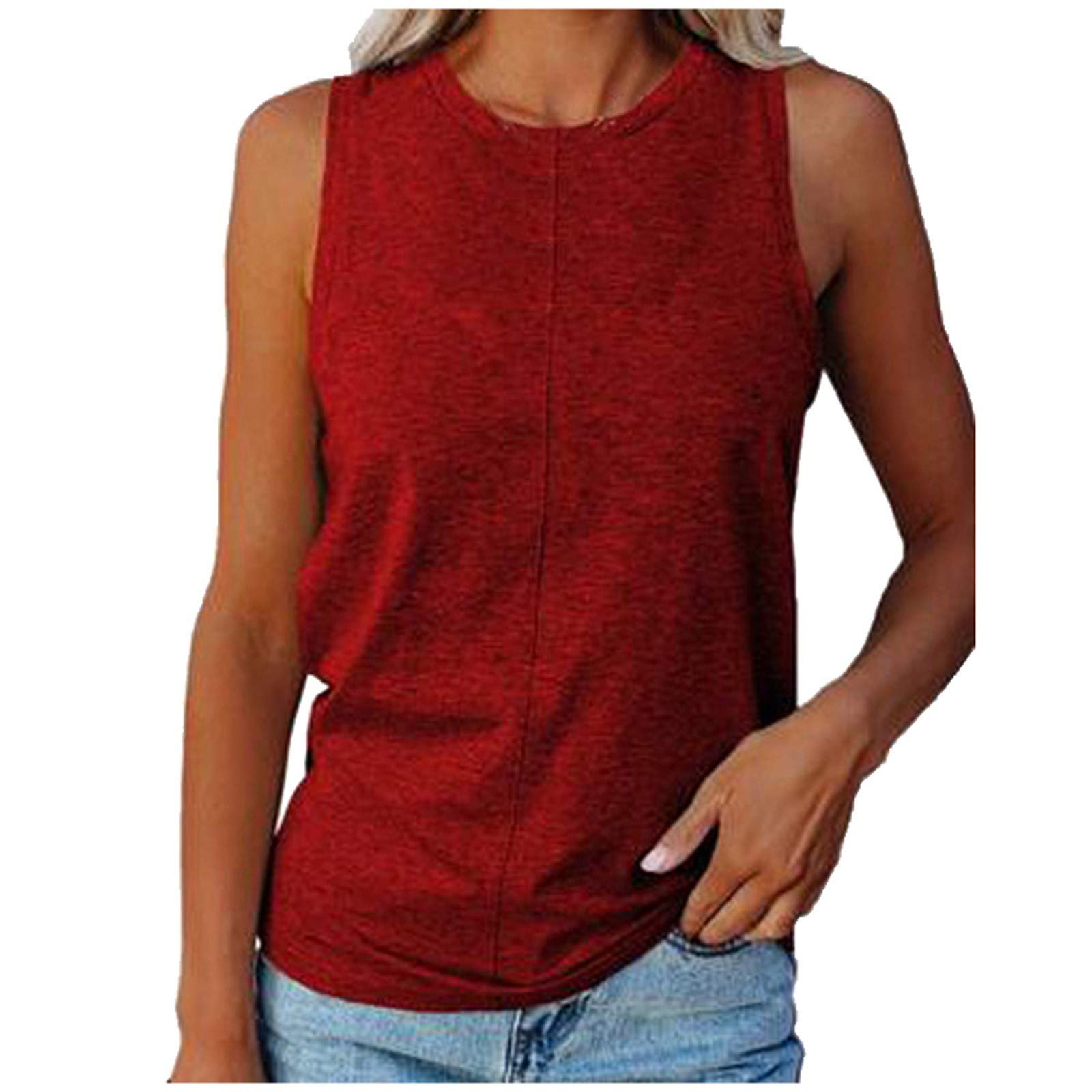 Women's Casual Sleeveless Round Neck Solid Color Tank Tops - Comfortable Stretch Fit Summer Vest Tops for Gym, Yoga, Beach & Everyday Wear