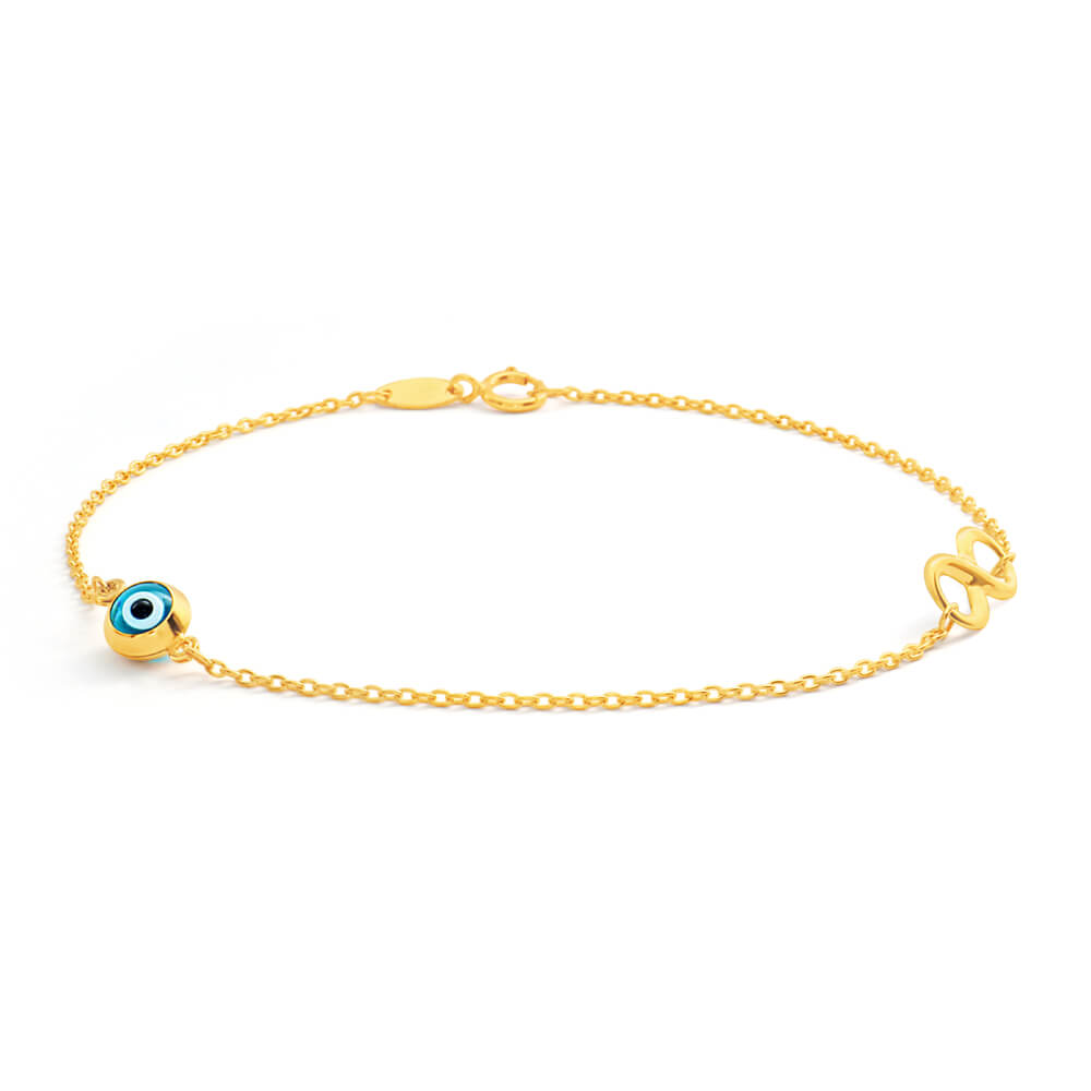 9ct Yellow Gold Evil Eye & Infinity Bracelet - 19cm Adjustable Chain for Women - Perfect for Protection, Luck & Everyday Wear
