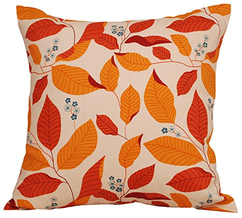 TangDepot Handmade Floral Leaf Throw Pillow Covers - 10 Sizes (22x22 Inch) for Sofa, Bed, Couch Decor - Orange Botanical Print Home Accent
