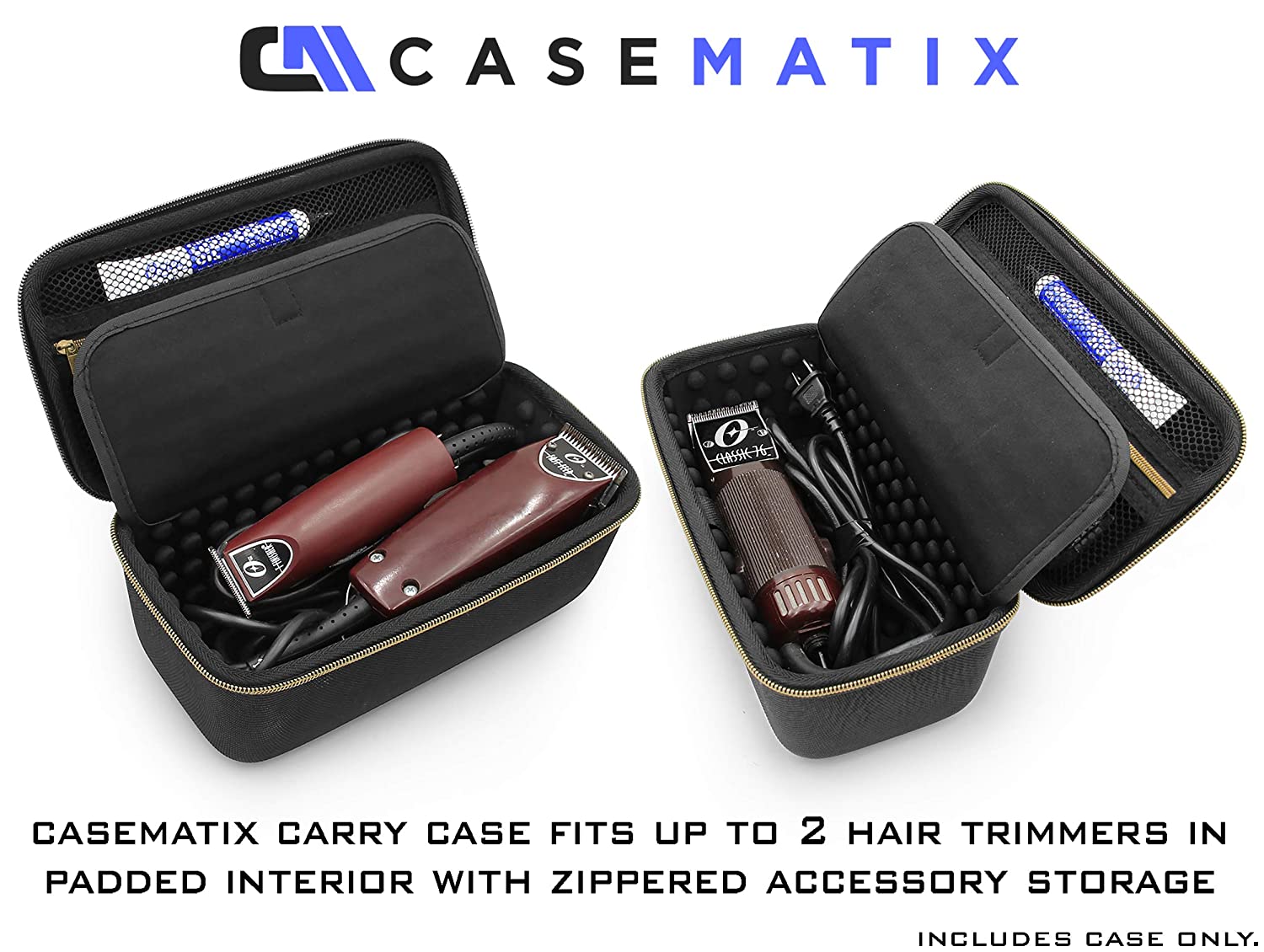 CASEMATIX Professional Barber Case for Hair Clippers & Trimmers - Holds 2 Clippers, Buzzers & T-Liners - Portable Travel Storage for Stylists & Salon Supplies - Perfect for Home, Salon & On-the-Go Grooming