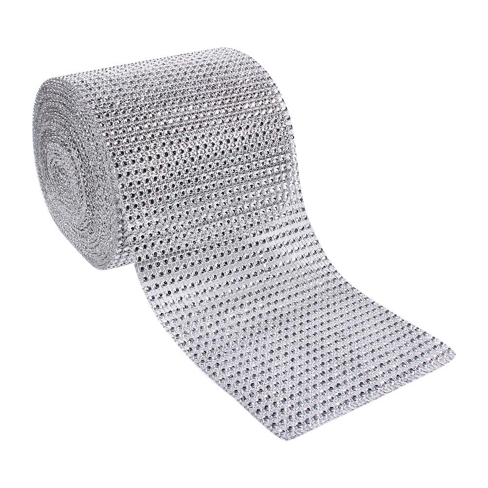 Sparkling Silver Rhinestone Mesh Ribbon - 10 Yards x 24 Rows for Wedding Cake Decor, Birthday Party, Baby Shower & Event Decoration | Elegant Wrapping & Gift Packaging Ribbon