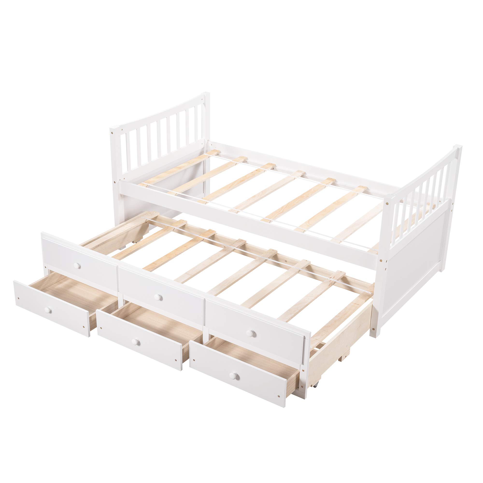 MERITLINE Twin Size Wooden Storage Platform Bed with 6 Drawers, Headboard & Footboard - White Captain Bed for Kids | Space-Saving Bedroom Solution for Small Rooms & Guest Rooms