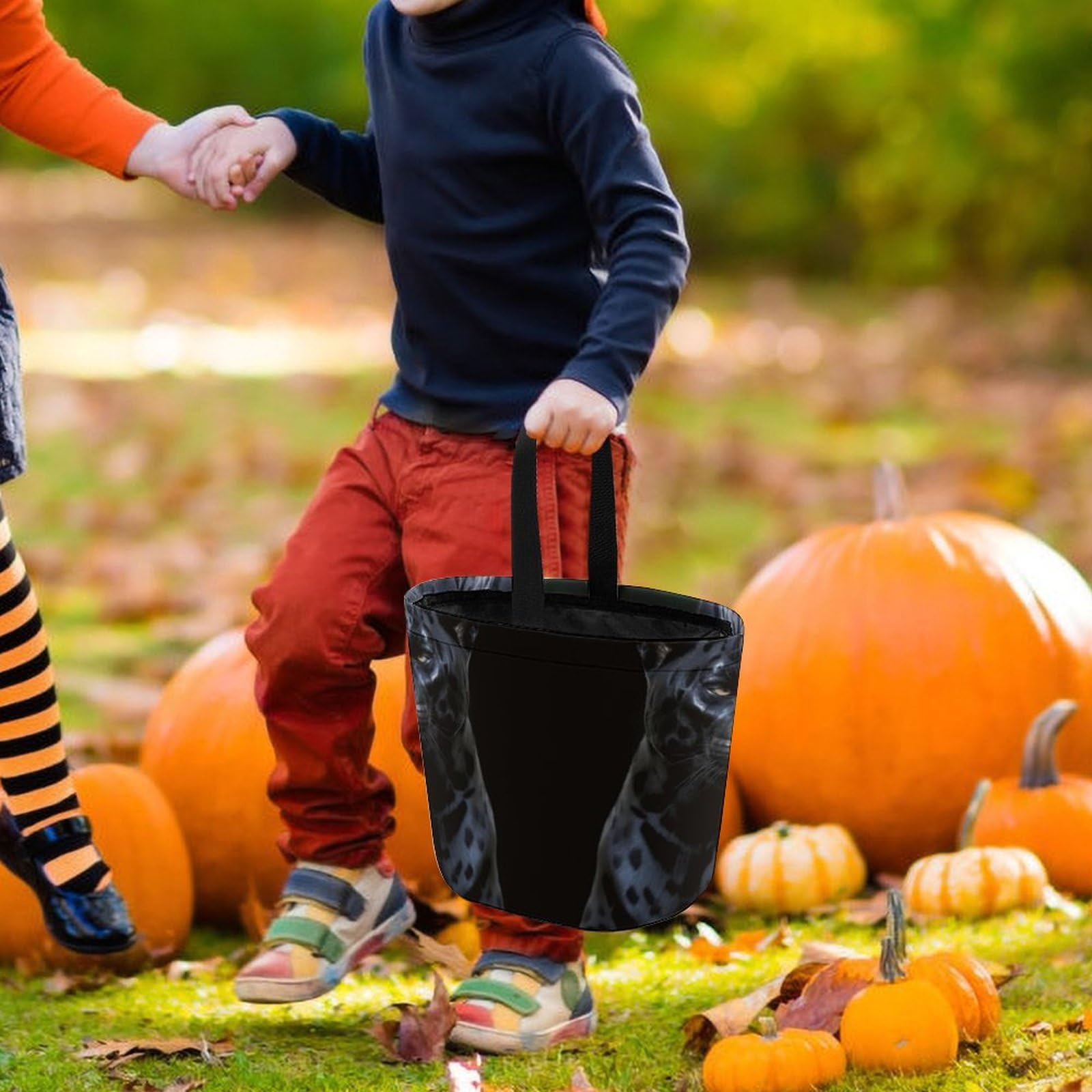 Halloween Tote Bags - Large Trick or Treat Bags for Kids & Adults, Black Panther Themed Candy Bucket for Halloween Parties & Trick-or-Treating