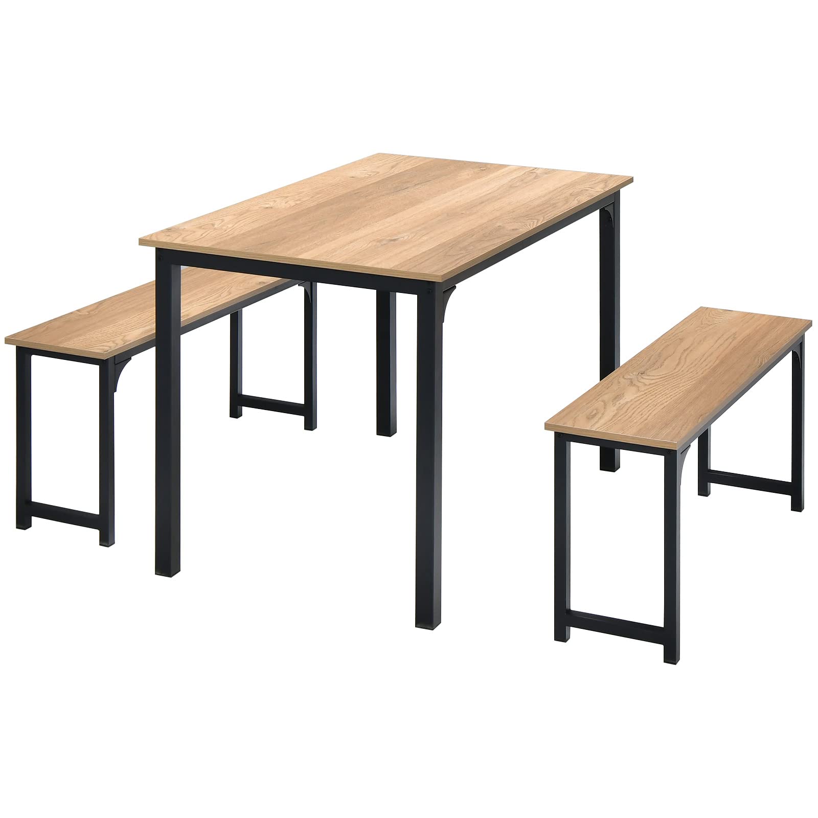 **Giantex 4-Piece Industrial Dining Table Set with 2 Benches - Space-Saving Kitchen & Breakfast Nook Furniture, Easy Assembly, Natural Wood Finish - Perfect for Small Apartments, Kitchens & Dining Rooms**