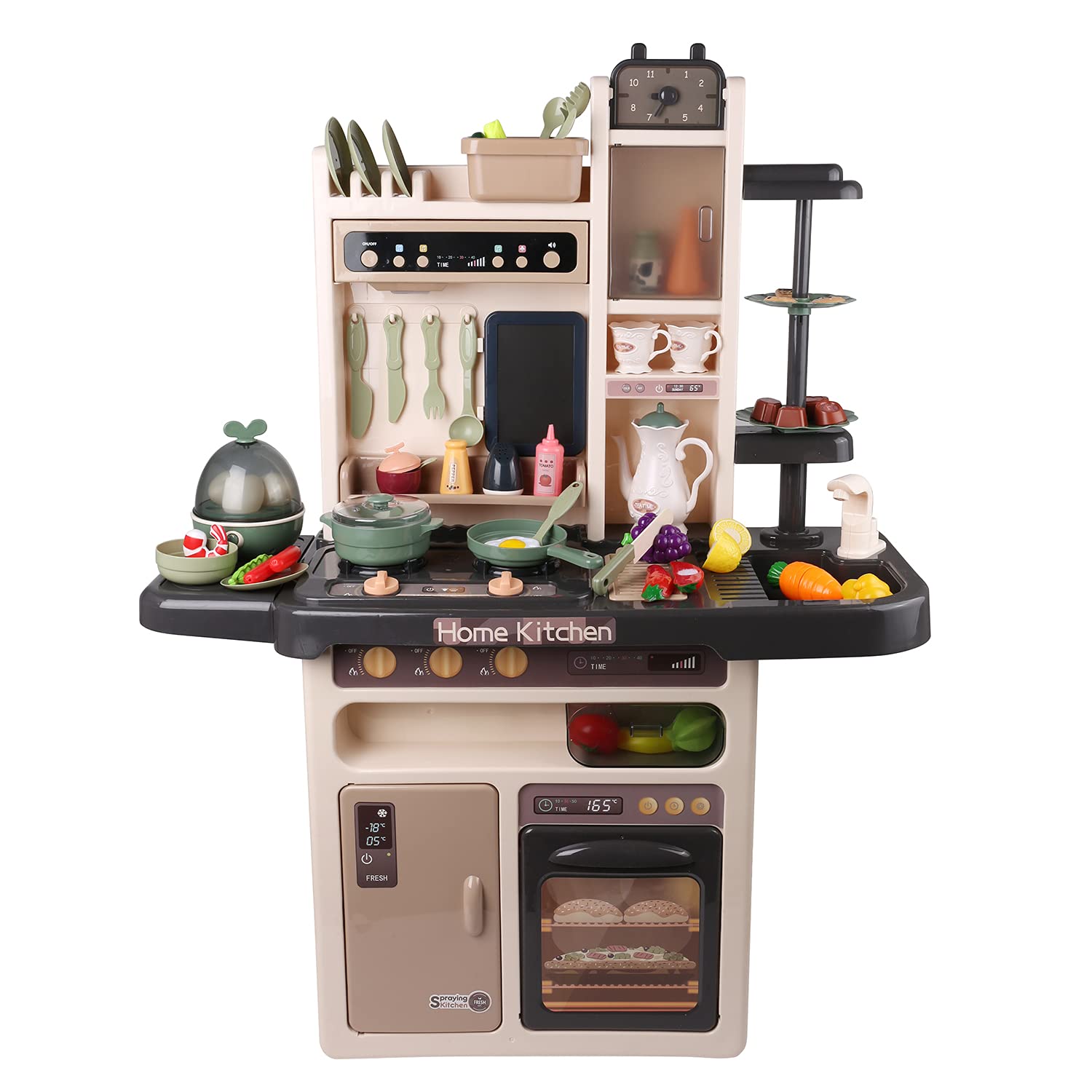 Interactive Kids Kitchen Playset with LED Lights, Realistic Sounds & Running Water - Pretend Play Sink with Cuttable Play Food - Perfect for Toddler Role Play & Early Learning at Home