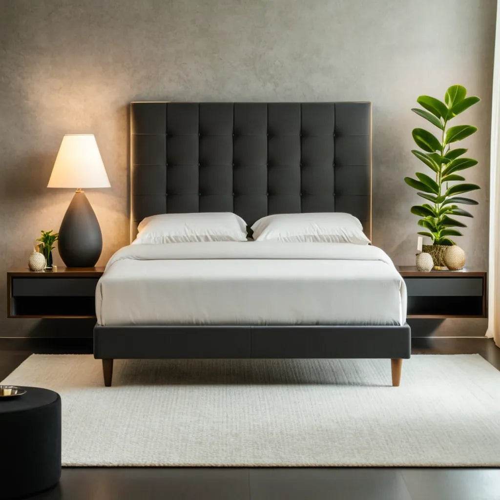 Mancini Belgium Fabric Bed Frame - Water Repellent Queen Size Platform Bed with Wooden Slats | Perfect for Modern Bedrooms, Guest Rooms & Apartments