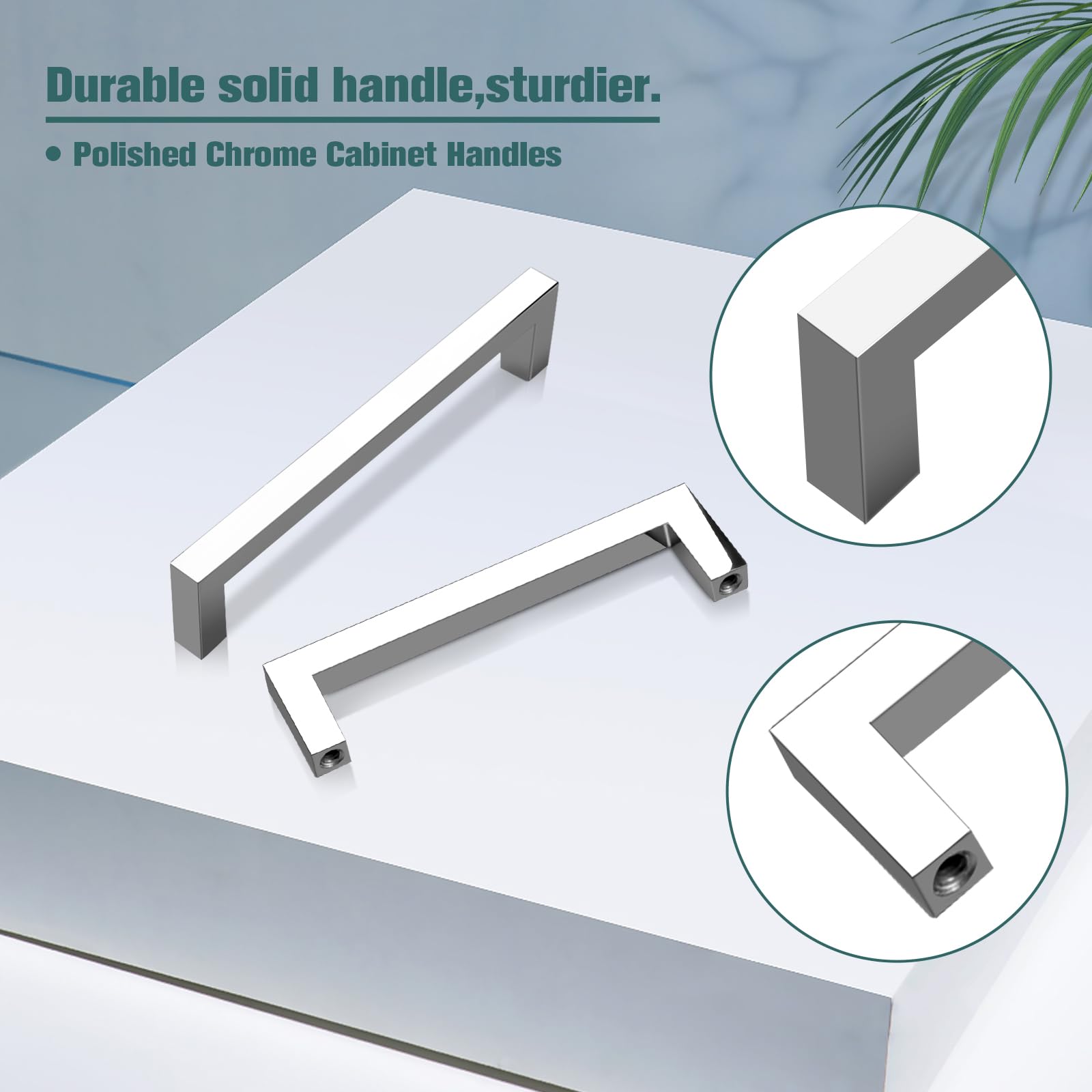 Gobekor 5 Pack Polished Chrome Cabinet Handles - 5 Inch (128mm) Square Bar Drawer Pulls - Durable Kitchen Cabinet Hardware for Modern Cabinets & Drawers - Perfect for Home Kitchen, Bathroom, Office & Furniture Upgrades