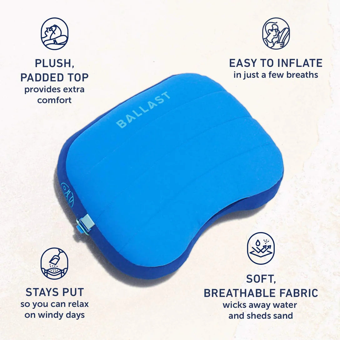 Ocean Blue Beach Pillow by Ballast - Soft & Comfortable for Beach, Pool, Travel & Outdoor Relaxation