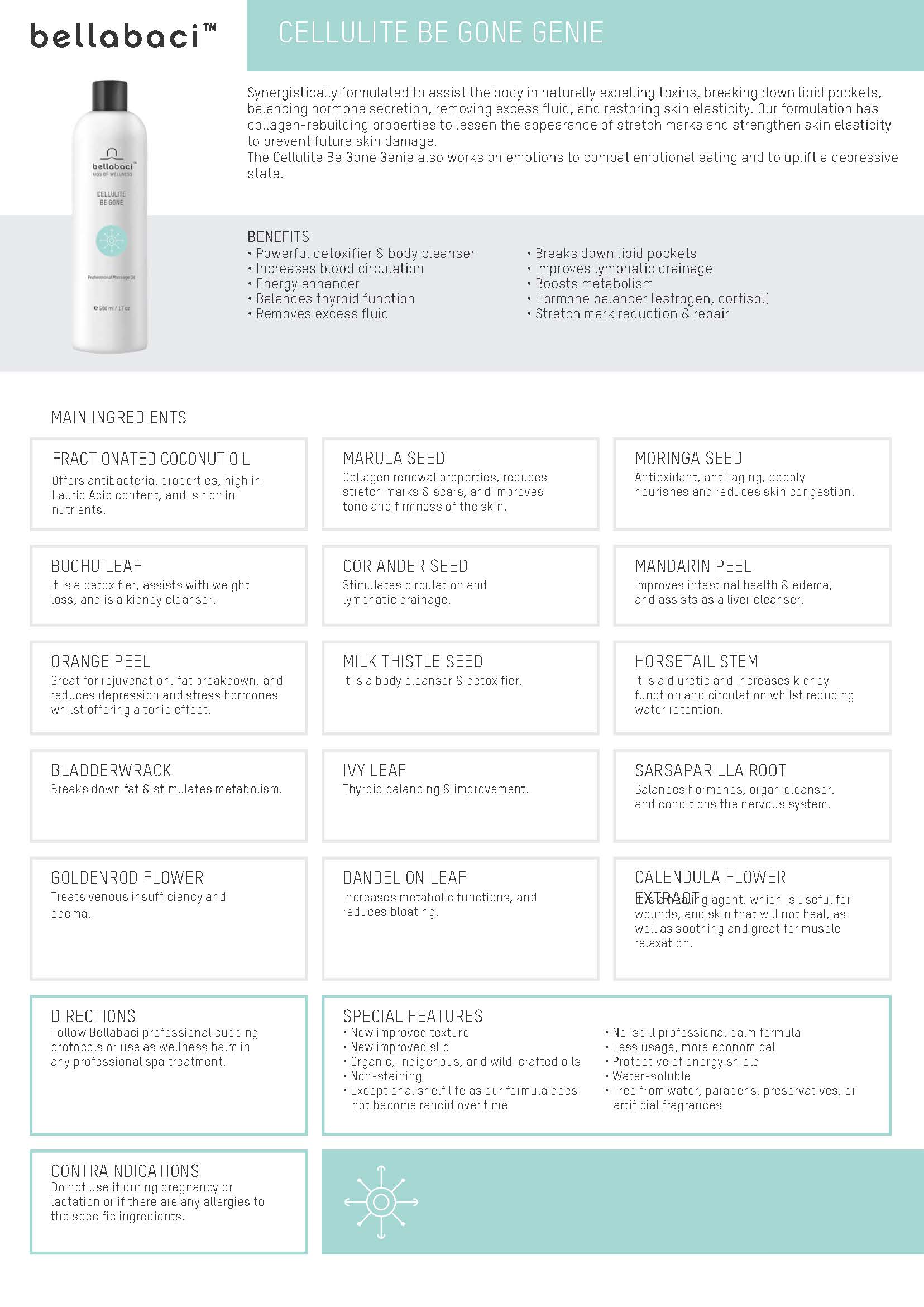 Bellabaci Cellulite Be Gone Professional Wellness Oil - 17 fl oz Anti-Cellulite Treatment for Smooth Skin | Massage Oil for Body Contouring & Relaxation at Home Spa