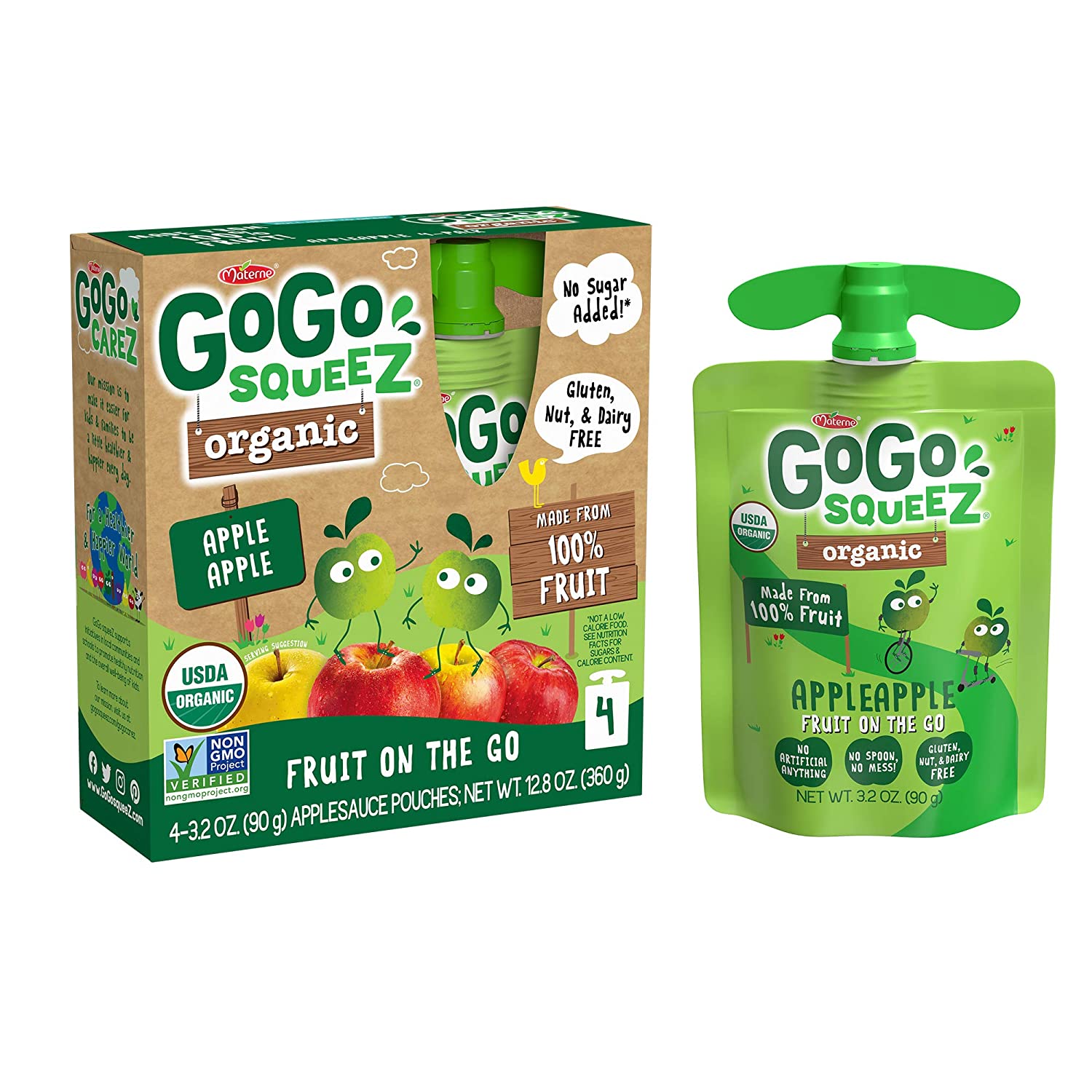 GoGo Squeez Organic Applesauce Pouches - Healthy Snack for Kids, No Sugar Added, Gluten Free, Non-GMO - Perfect for Lunchboxes, On-the-Go & School Snacks