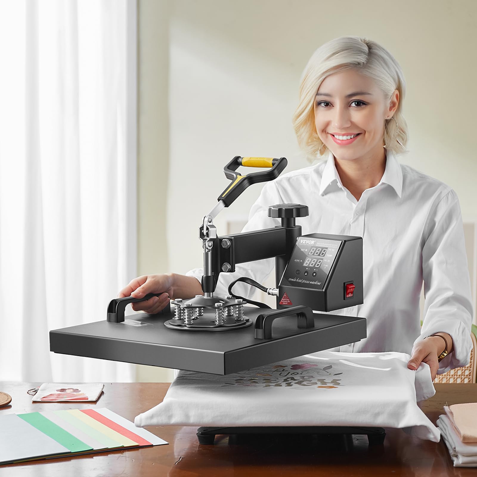 VEVOR 2 in 1 Digital Heat Press Machine 15x15 Inch - Professional Swing Away T-Shirt & Hat Heat Press for Sublimation, Vinyl & Heat Transfer - Perfect for DIY Crafts, Custom Apparel & Small Business Printing