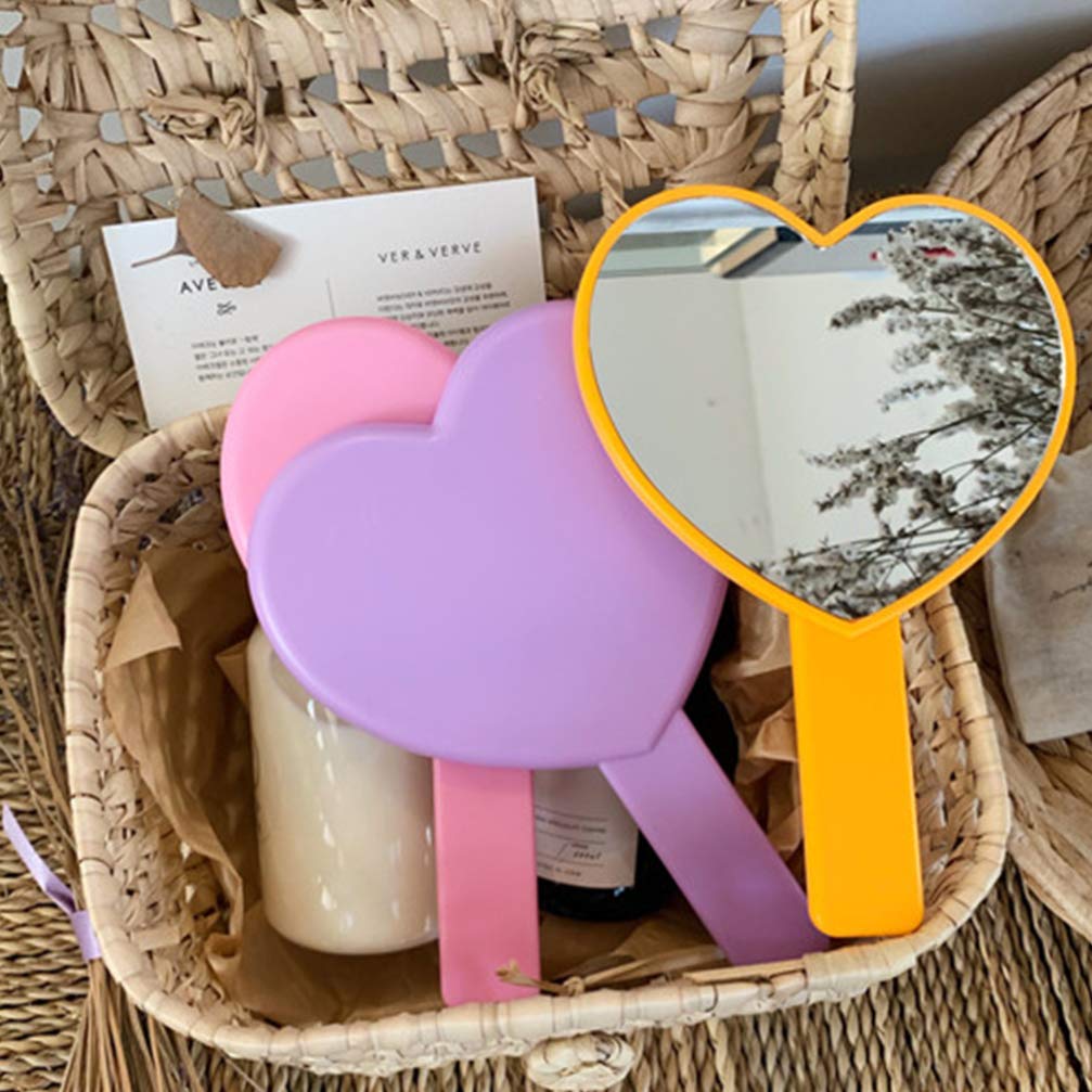 2Pcs Heart-Shaped Handled Makeup Mirror - Compact Cosmetic Mirror with Handle for Women & Girls, Purple - Perfect for Home, Salon, Travel & Gift Giving