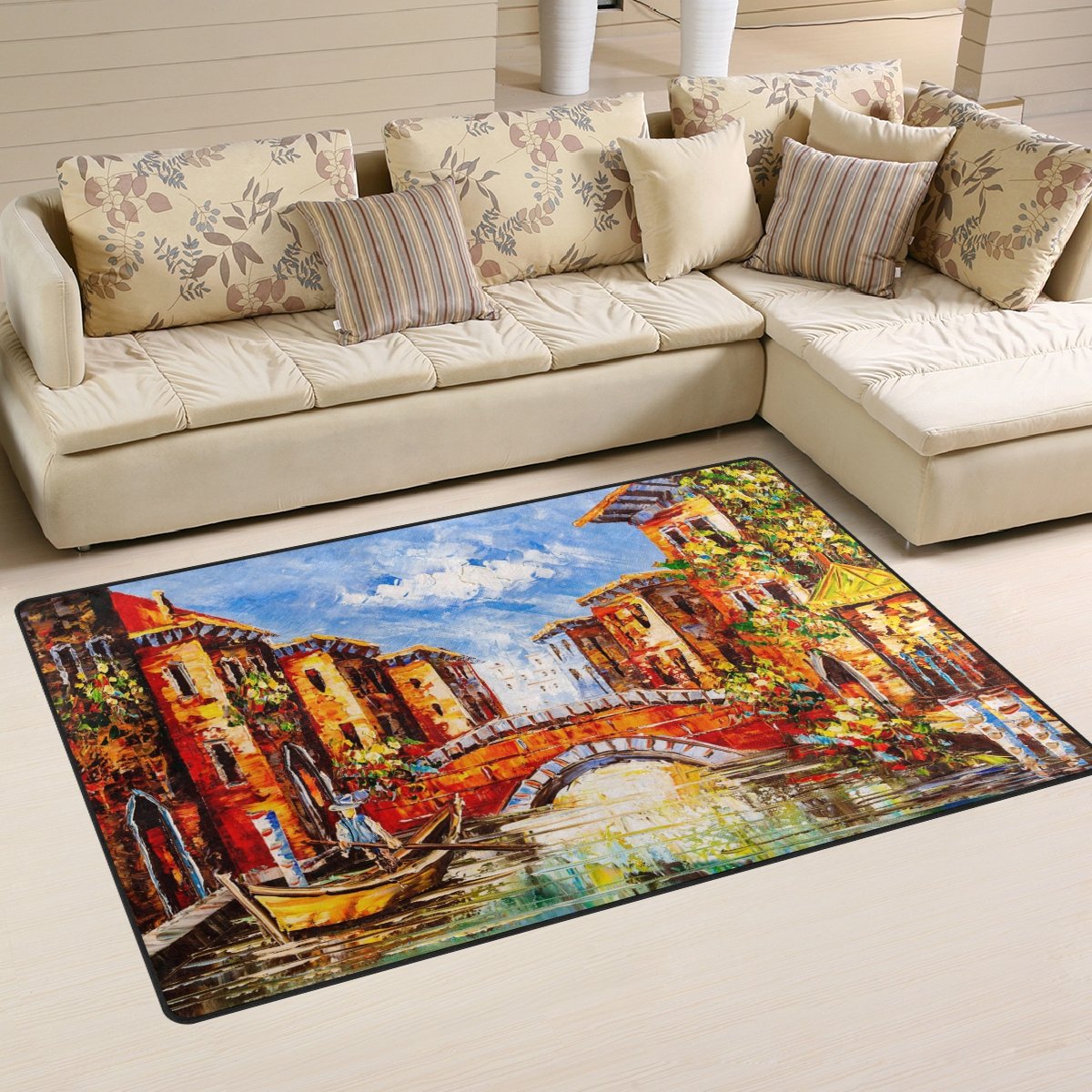 ALAZA Venice Italy Oil Painting Boat Design Area Rug - 60x39 Inch Non-Slip Carpet for Living Room, Bedroom, Dining Room - Perfect for Home Decor & Coastal Theme Interiors
