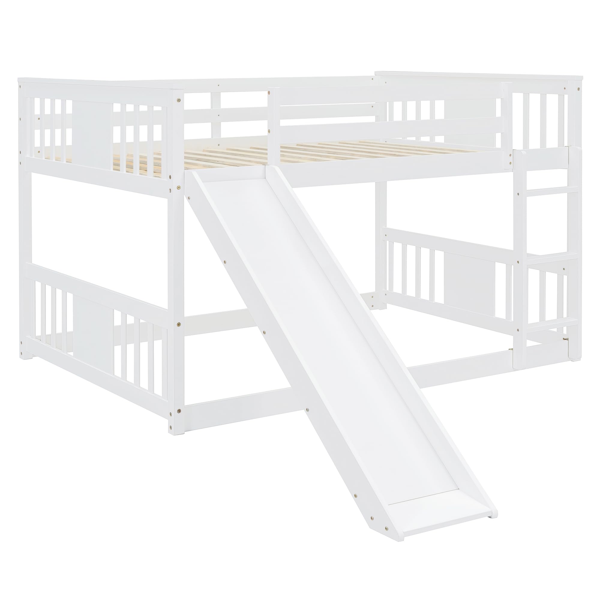 Full Over Full Bunk Bed with Slide & Ladder - Sturdy Wooden Bunk Beds for Kids, Teens & Adults - Space-Saving Twin Bunk Bed for Small Rooms - No Box Spring Needed - Perfect for Bedrooms, Dorms & Vacation Homes