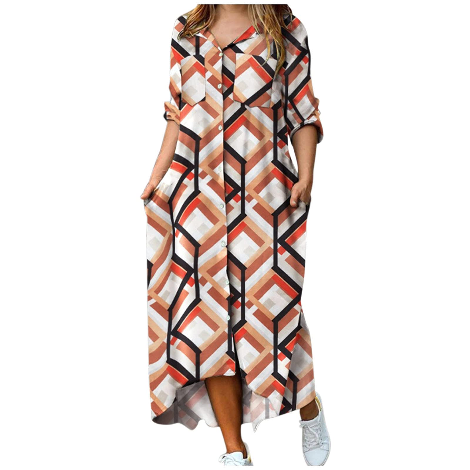 Women's Floral Print Loose Maxi Dress - Elegant Long Sleeve Wrap Dress with Pockets | Perfect for Casual Wear, Beach Cover Up, and Summer Outfits