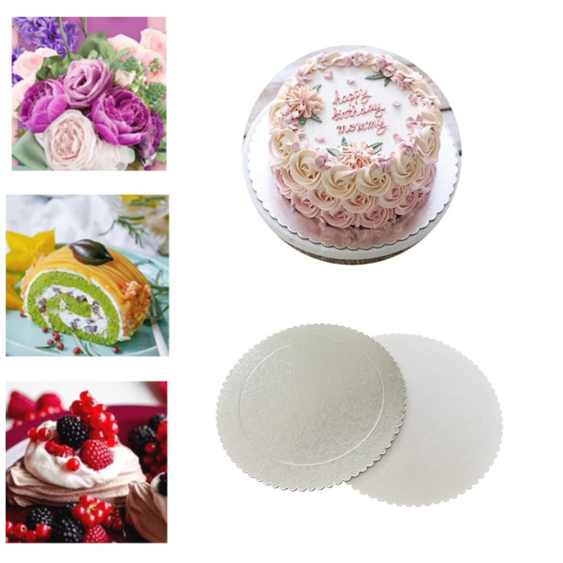 Jilukibo 10 Inch Disposable Round Cake Boards - 10 Pack Grease Proof Silver Cardboard Cake Base for Pizza, Cake Decorating & Stand - Perfect for Birthday Parties, Weddings & Bakery Use