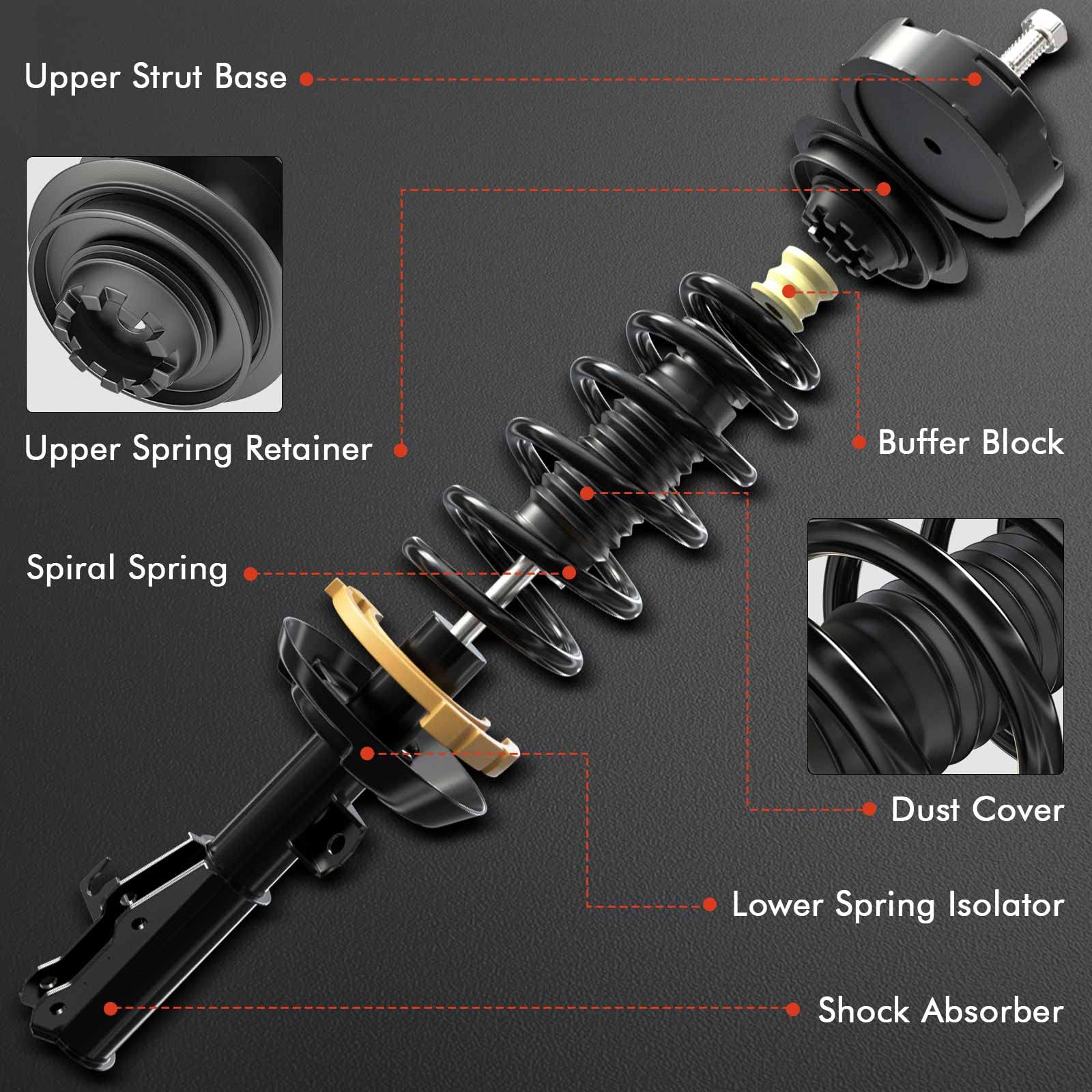 Premium Front Pair (2) Complete Strut & Coil Spring Assembly for 2011-2013 Toyota Highlander 2.7L FWD Auto 6-Speed Transmission - Smooth Ride & Enhanced Handling for City Driving & Highway Commutes