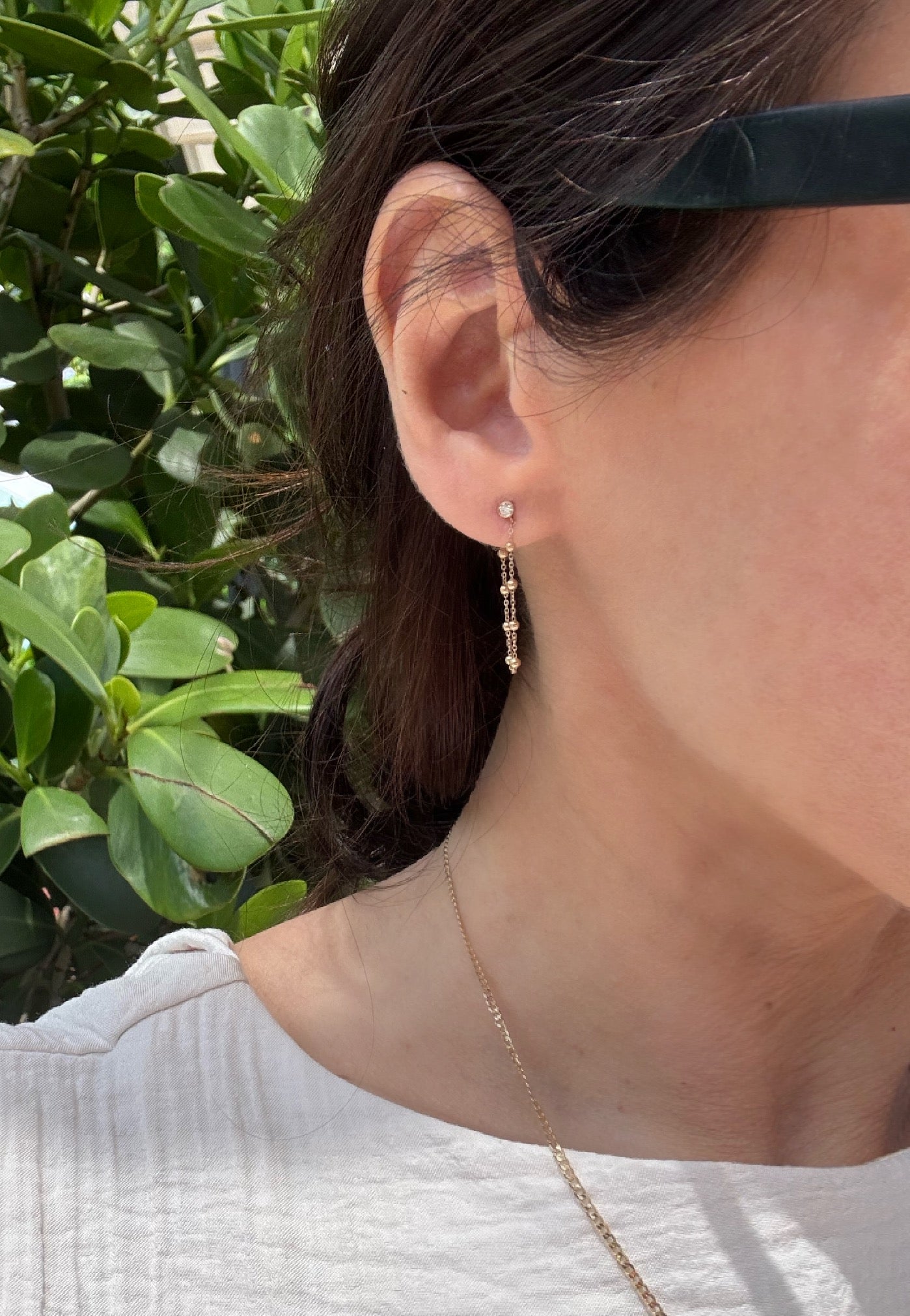 Diamond Saturn Chain Stud Earrings for Women - 14K Gold Plated Elegant Dangle Earrings for Party, Wedding & Everyday Wear