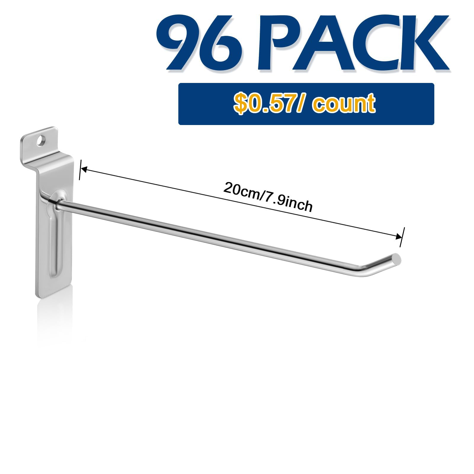Polmart 8-Inch Heavy Duty Silver Slatwall Panel Hooks - 96 Pack for Retail Display & Store Organization - Perfect for Shelving, Garments, Tools & Accessories