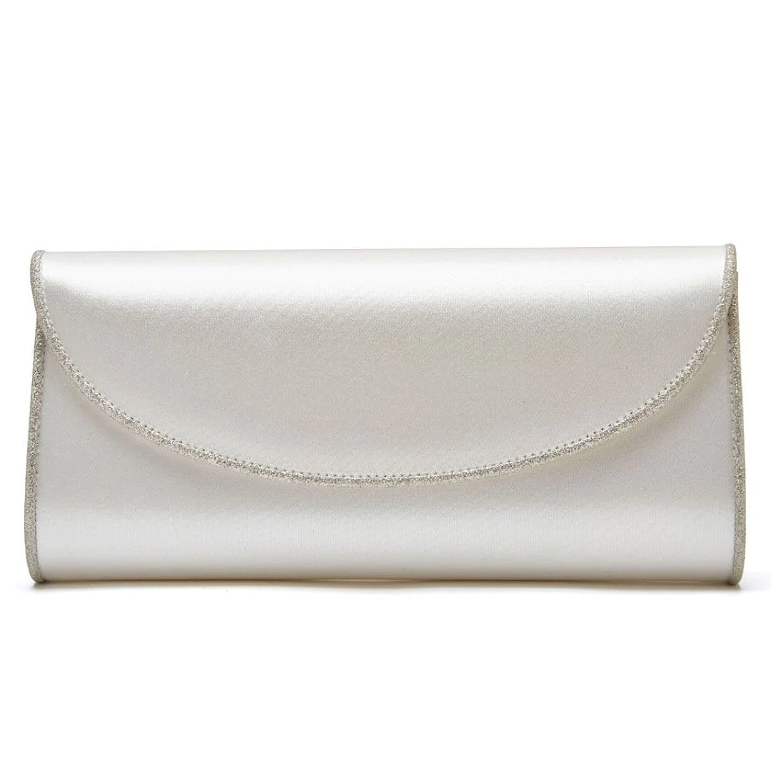 Rainbow Club Ivory Satin and Silver Bridal Clutch Bag Viki - Elegant Wedding Purse for Bride, Bridesmaids & Special Occasions | Perfect for Ceremony, Reception & Formal Events