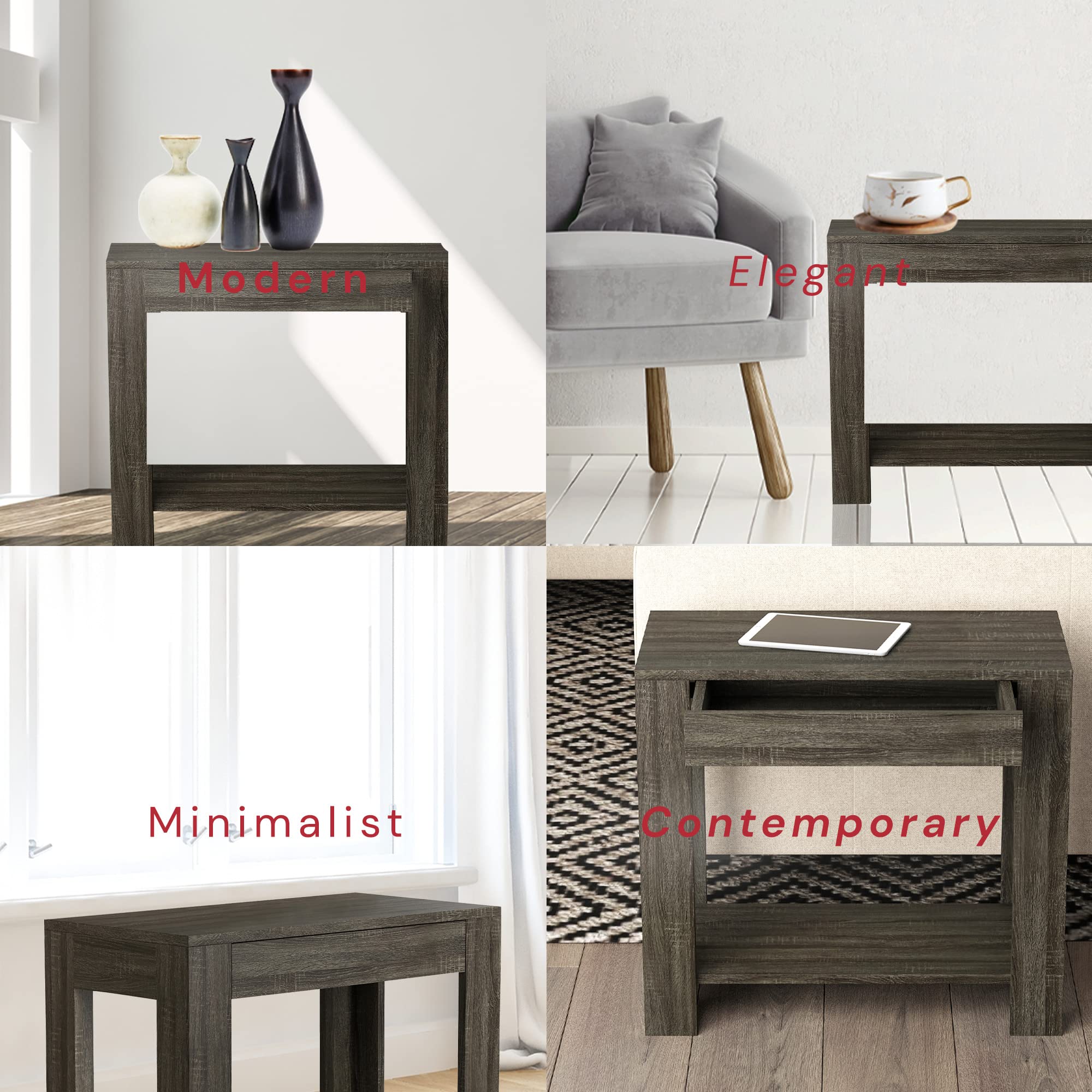 Gray Night Stands for Bedrooms - Engineered Wood Small Side Tables for Compact Spaces (12 x 22 x 24 Inches) | Perfect as Bedside Table, Accent End Table or Living Room Side Table - Ideal for Apartments, Dorms & Small Bedrooms
