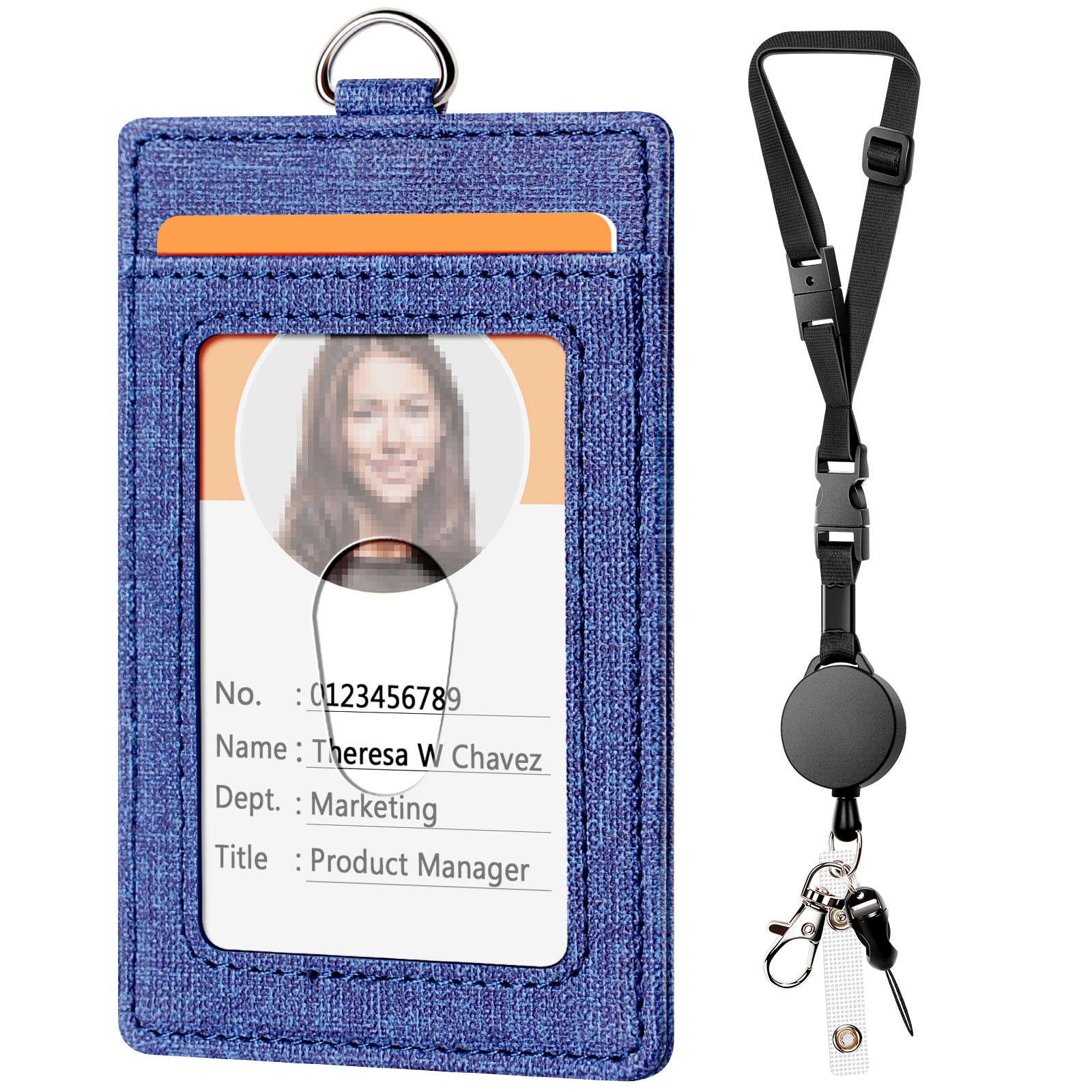 Leather Badge Holder with Retractable Lanyard - Office & School ID Card Accessory