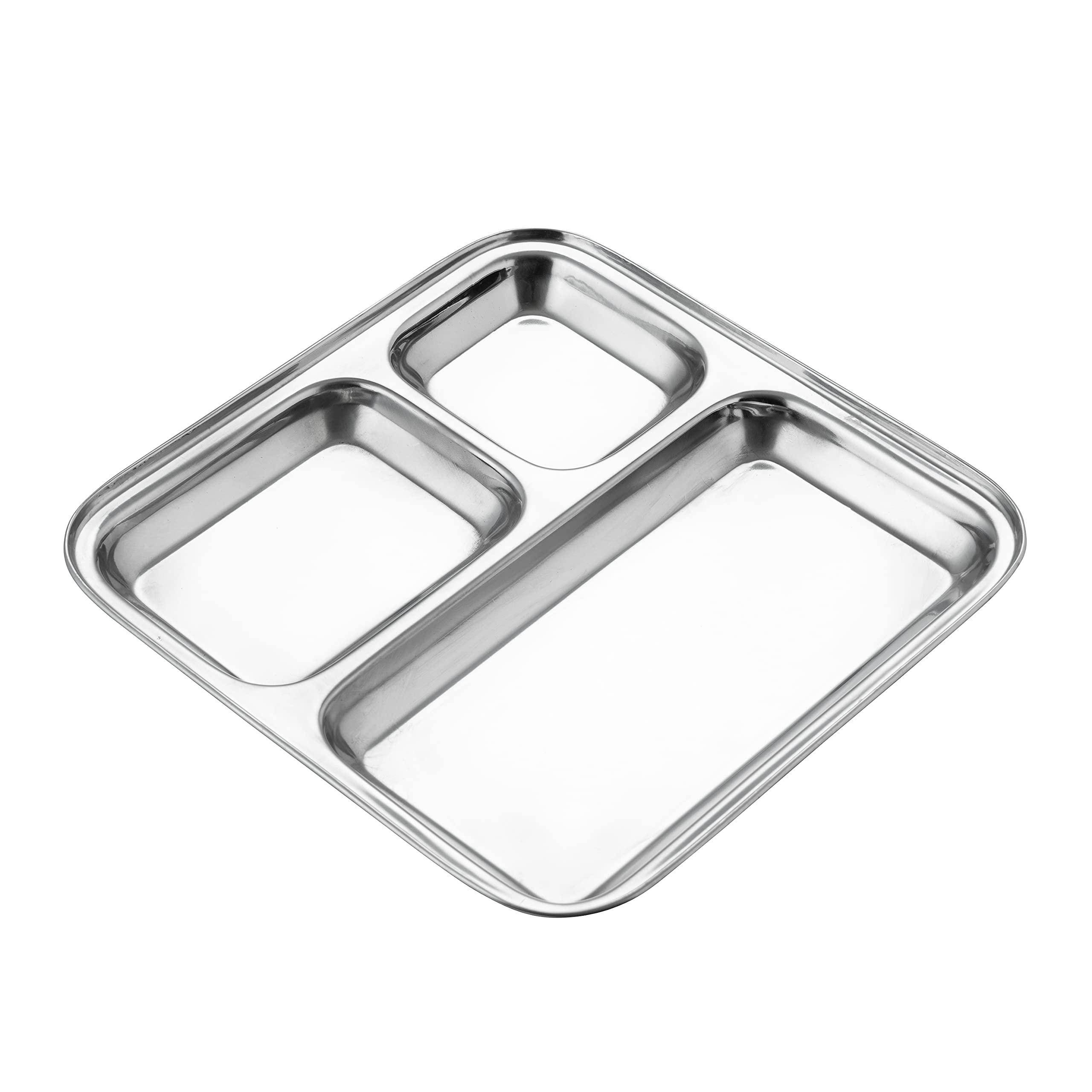 Stainless Steel Kids Plates 4-Pack - 3-Section Divided Portion Control Trays for Toddlers | Non-Toxic Metal Dinner Plates for Babies | Perfect for Camping, School Lunches & Family Meals