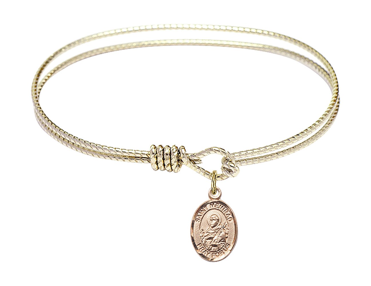 6 1/4 Inch Oval Eye Hook Bangle Bracelet with St. Meinrad of Einsiedeln Charm - Elegant Religious Jewelry for Women, Perfect for Church, Weddings & Special Occasions