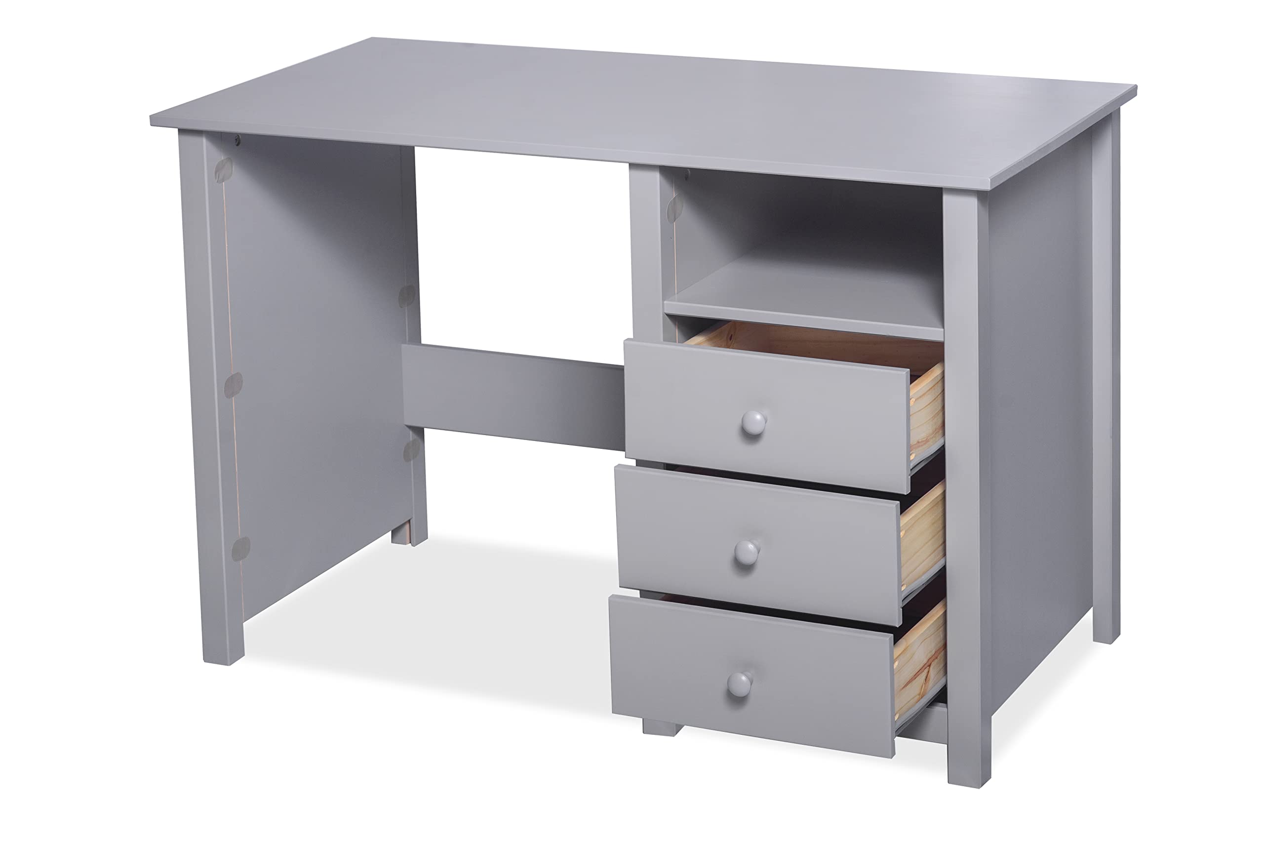 Solid Wood Grey Compact Computer Desk with Drawers - Sturdy Pine Home Office Desk with Smart Storage - Perfect for Study, Bedroom, or Small Space Workstation - Ergonomic Writing & Laptop Workspace